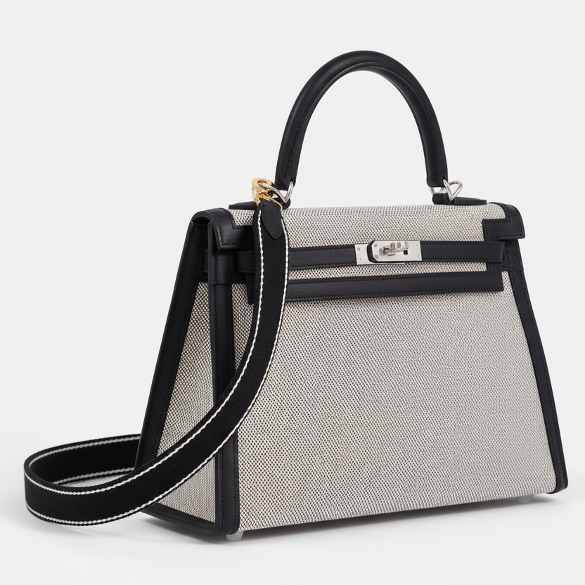Hermès Kelly 25 Sellier Toile H Noir Swift Palladium Hardware