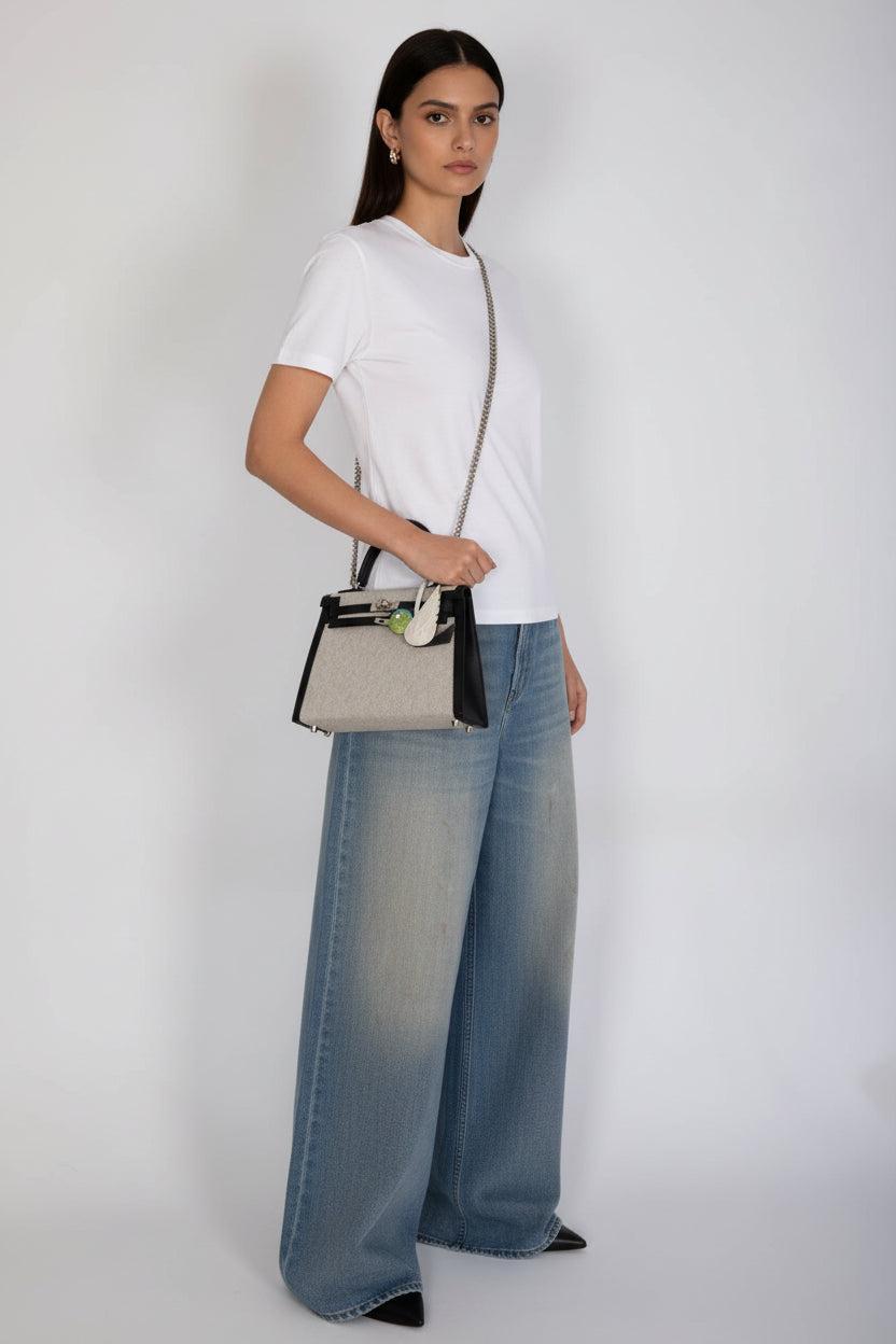 Hermès Kelly 25 Sellier Toile H Noir Swift Palladium Hardware
