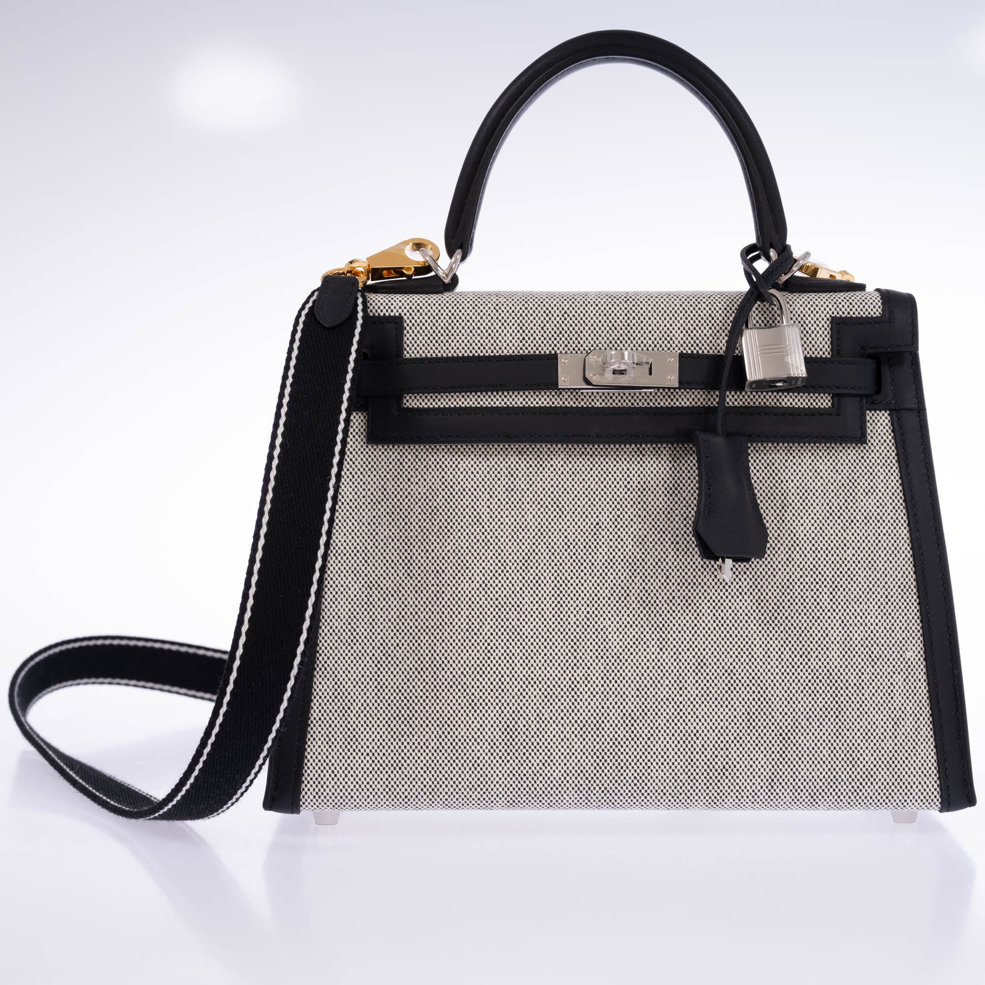 Hermès Kelly 25 Sellier Toile H Noir Swift Palladium Hardware
