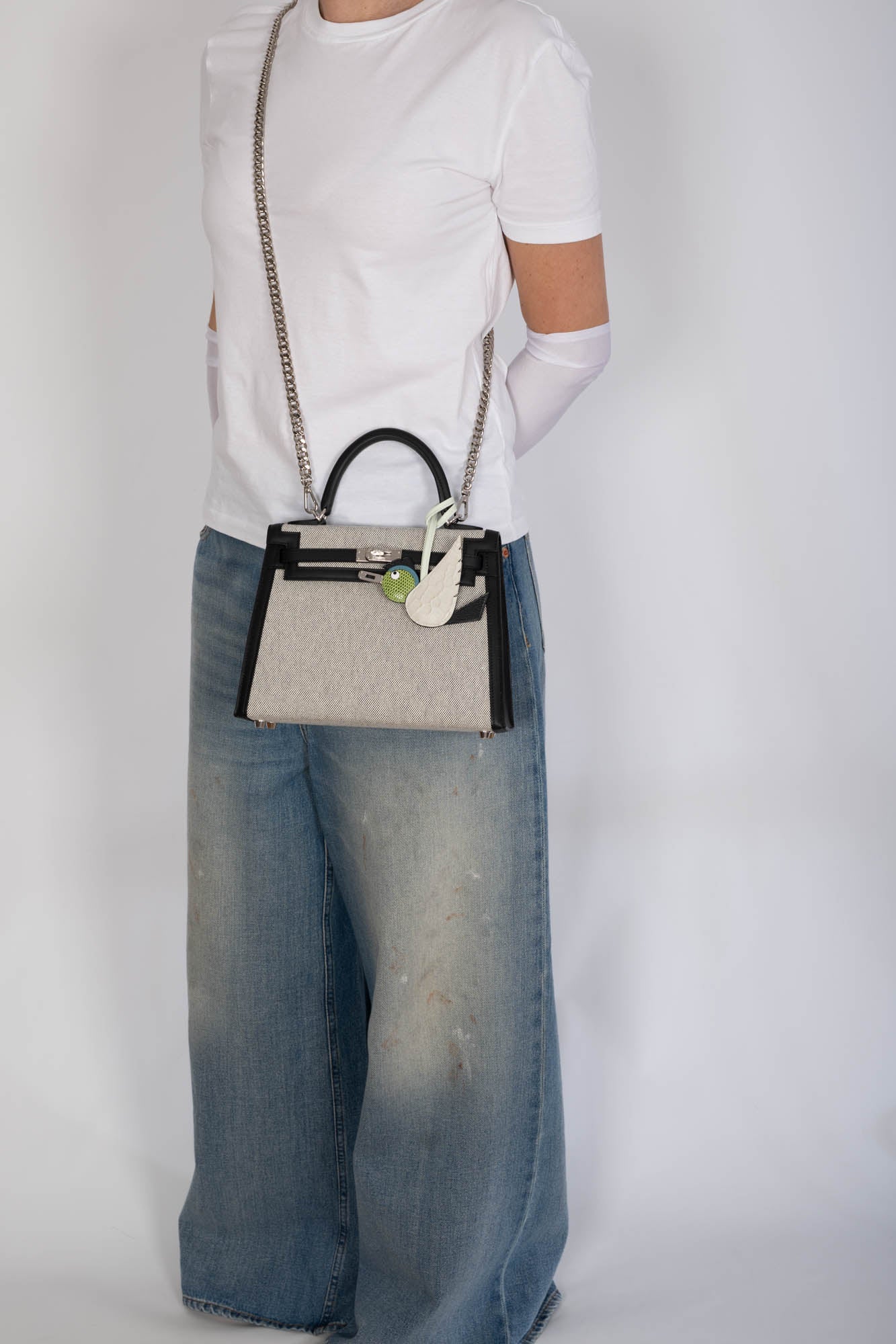 Hermès Kelly 25 Sellier Toile H Noir Swift Palladium Hardware