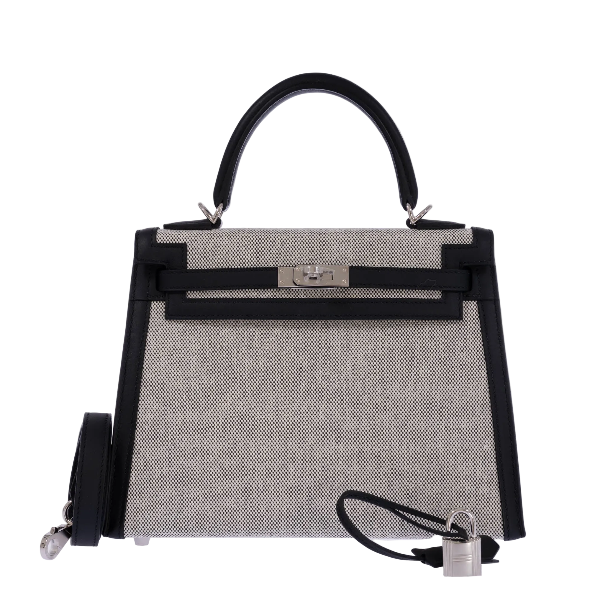 Hermès Kelly 25 Sellier Toile H Noir Swift Palladium Hardware