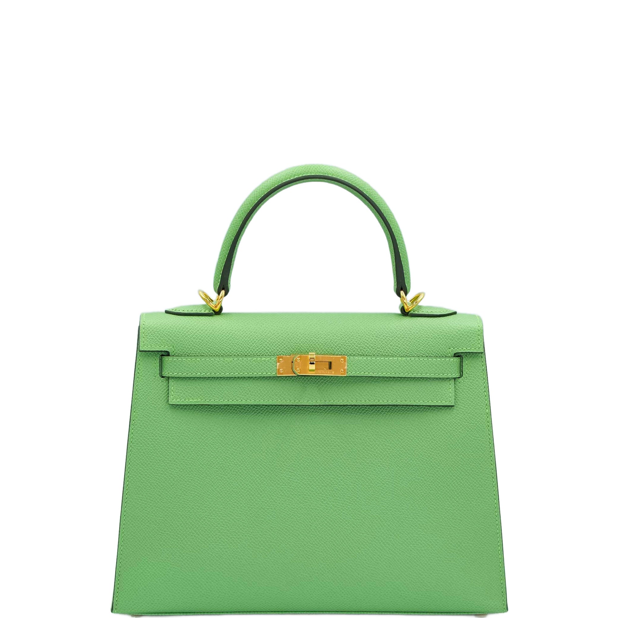 Hermès Kelly 25 Sellier Vert Criquet Epsom Gold Hardware