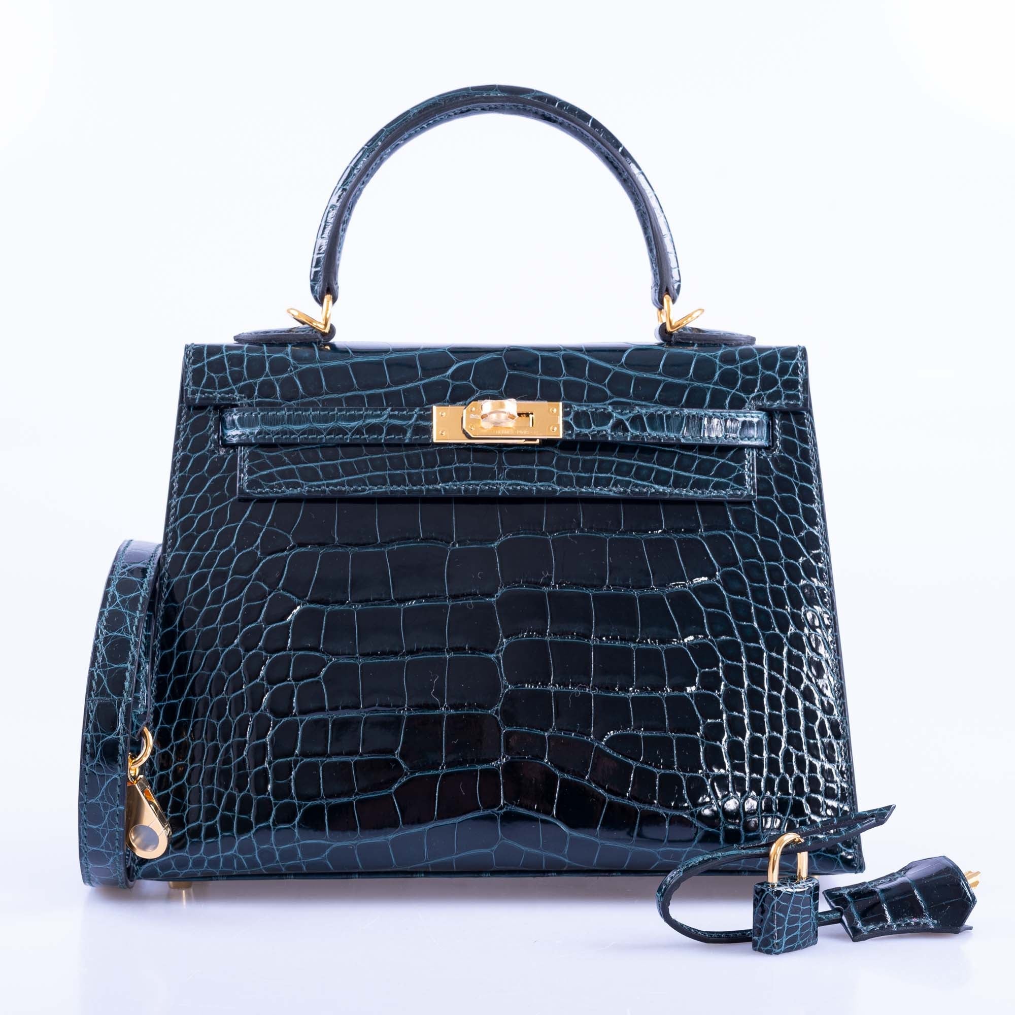 Hermès Kelly 25 Sellier Vert Cypress Alligator Gold Hardware