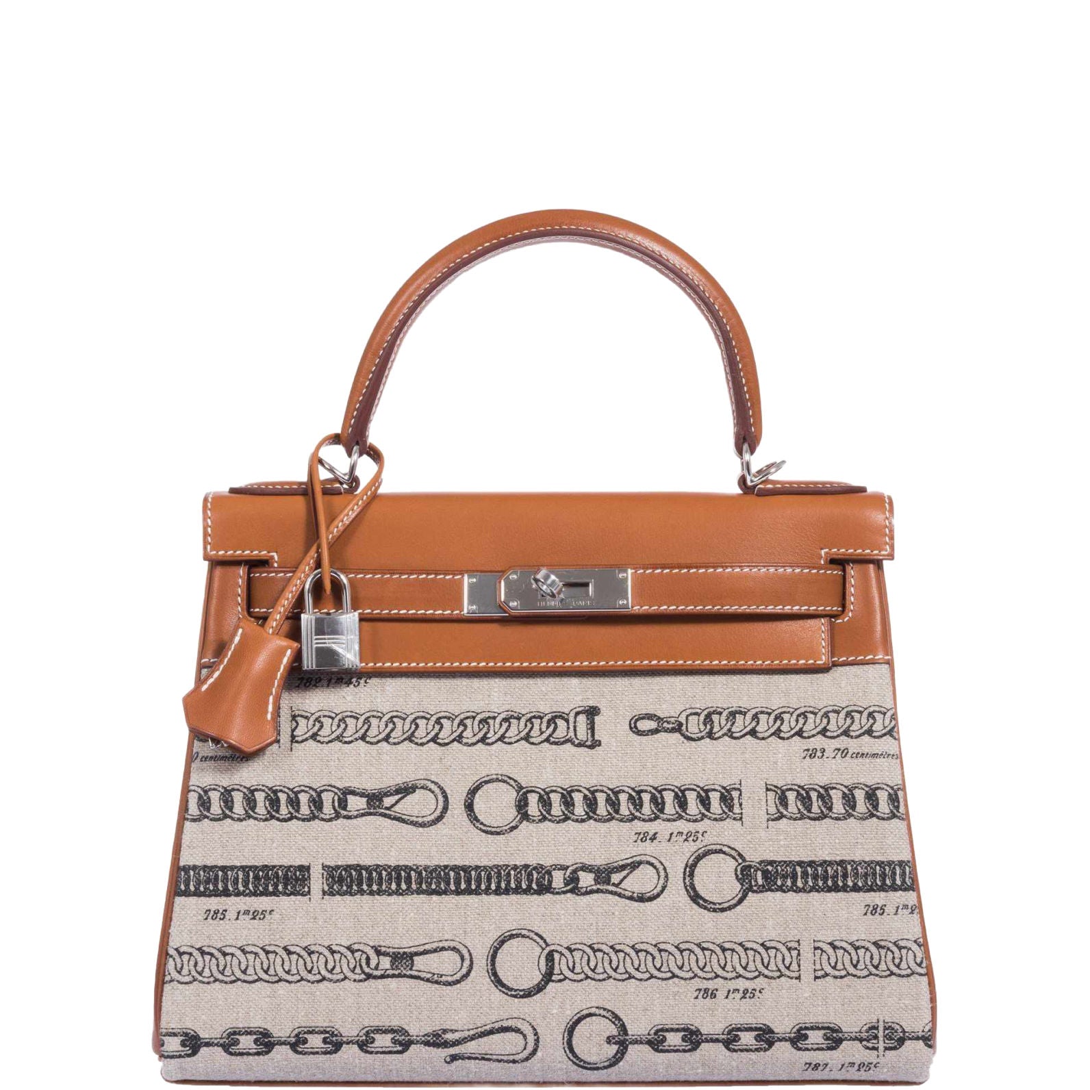 Hermès Kelly 28 De Camp Dechainee Toile And Fauve Barenia Palladium Hardware