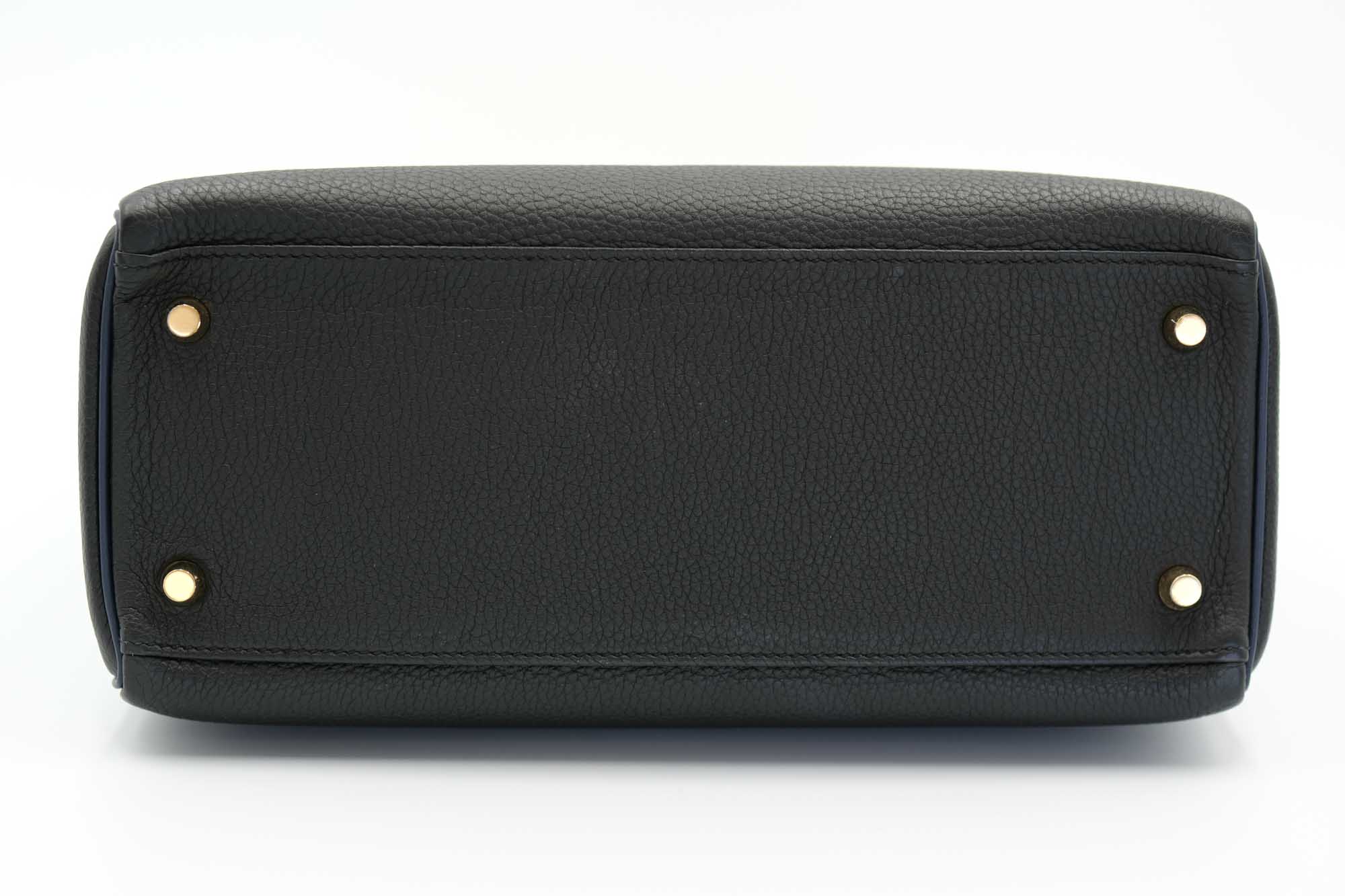 Hermès Kelly 28 HSS Retourne Black Togo with Blue Piping Gold Hardware