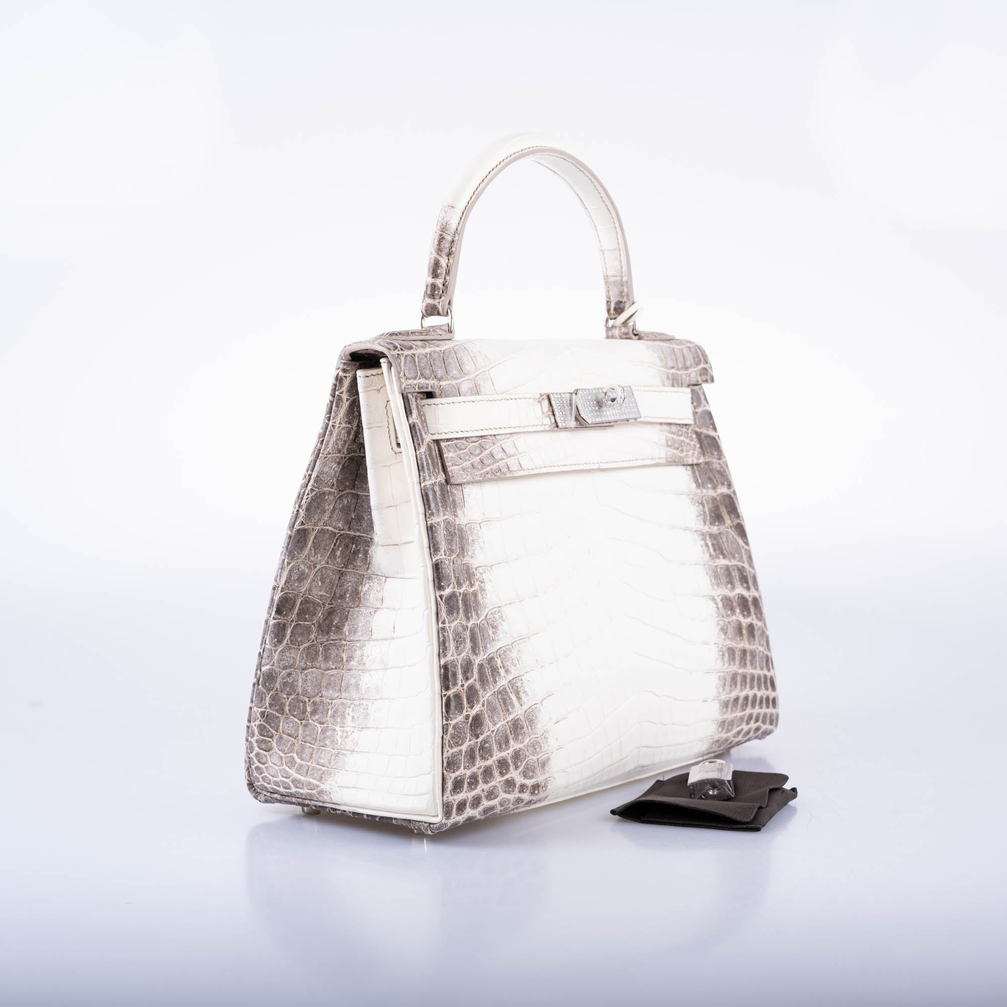 Hermès Kelly 28 Retourné Diamond Himalaya Matte Niloticus Crocodile 18K White Gold Diamond Hardware