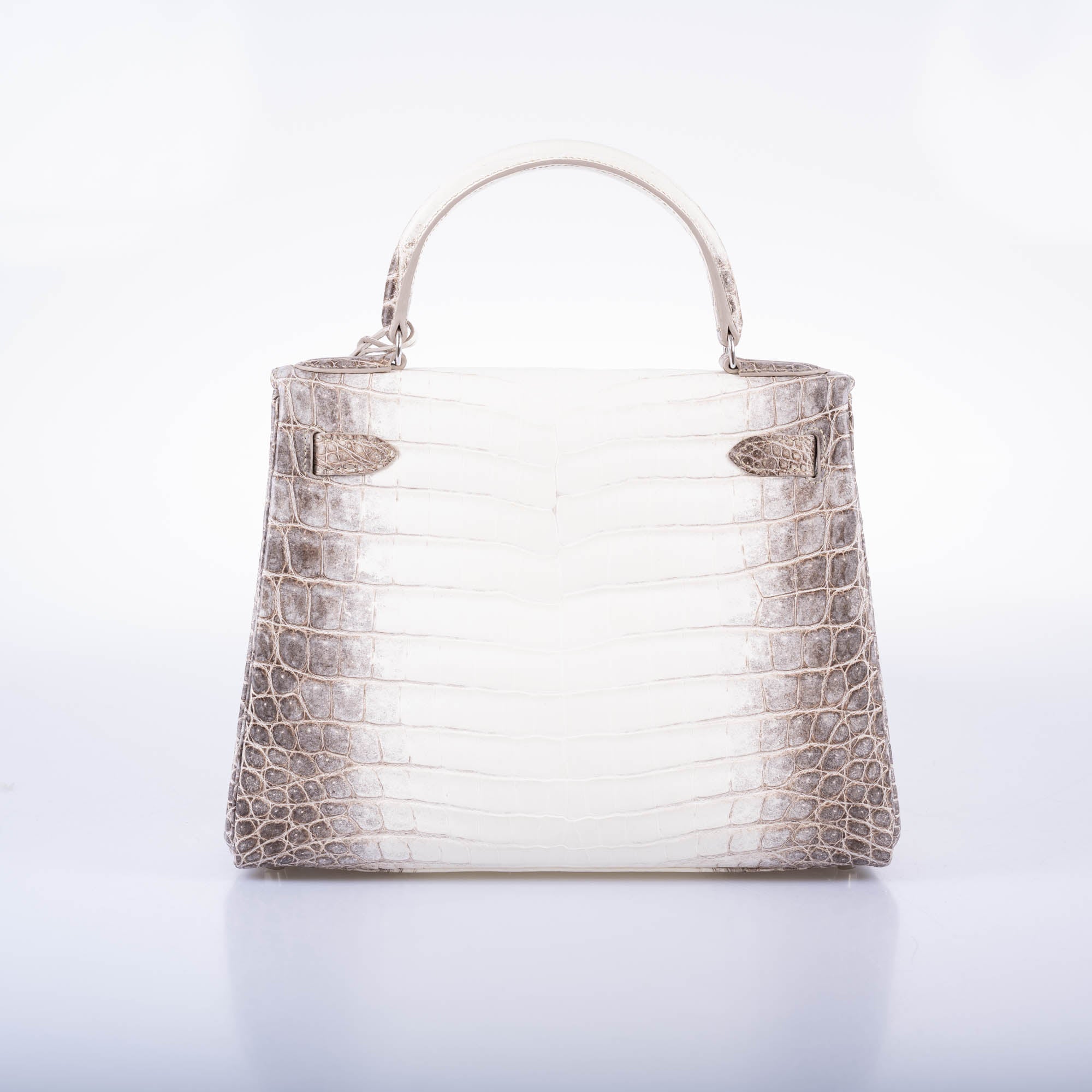 Hermès Kelly 28 Retourné Diamond Himalaya Matte Niloticus Crocodile 18K White Gold Diamond Hardware