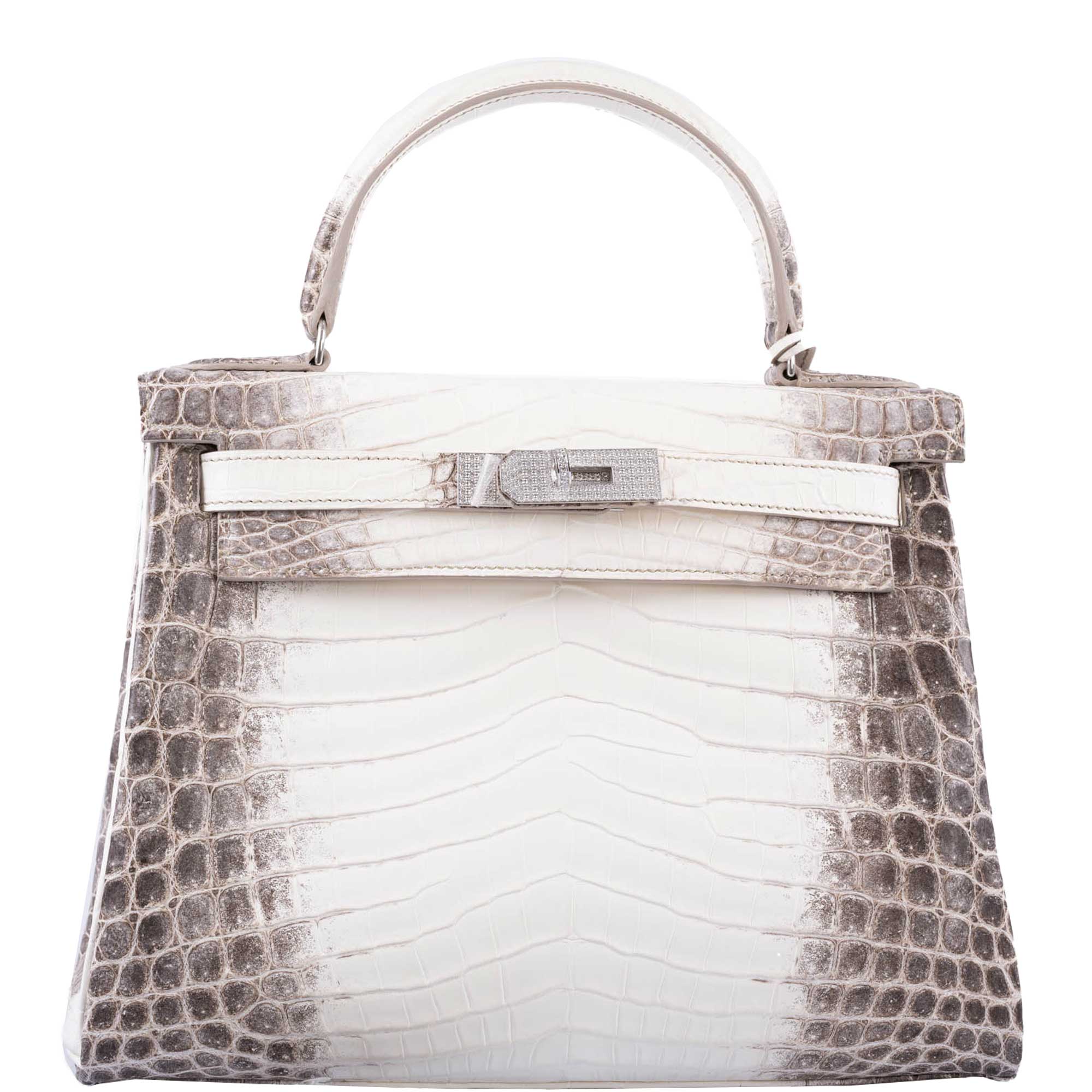 Hermès Kelly 28 Retourné Diamond Himalaya Matte Niloticus Crocodile 18K White Gold Diamond Hardware