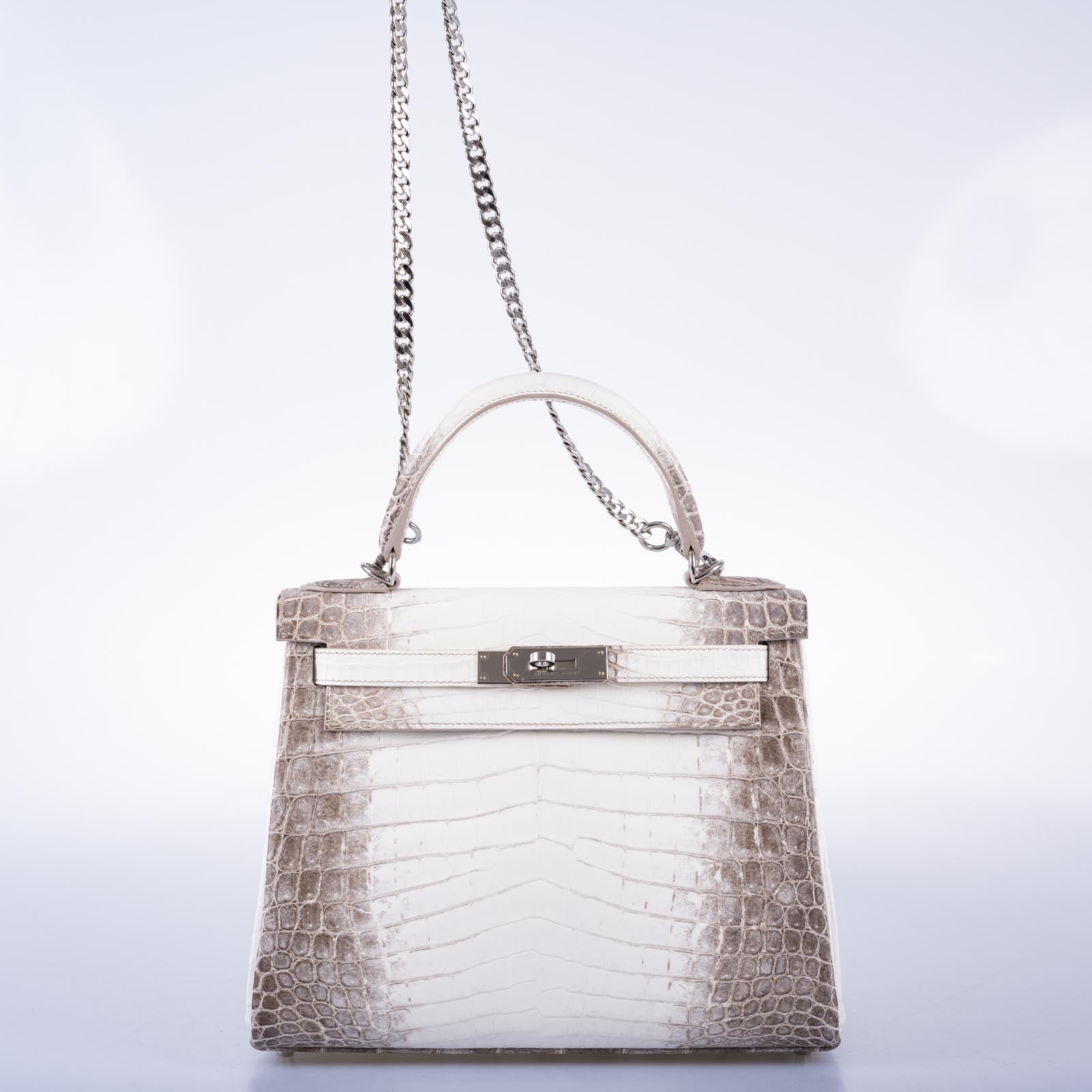 Hermès Kelly 28 Retourne Himalayan Matte Niloticus Crocodile Palladium Hardware