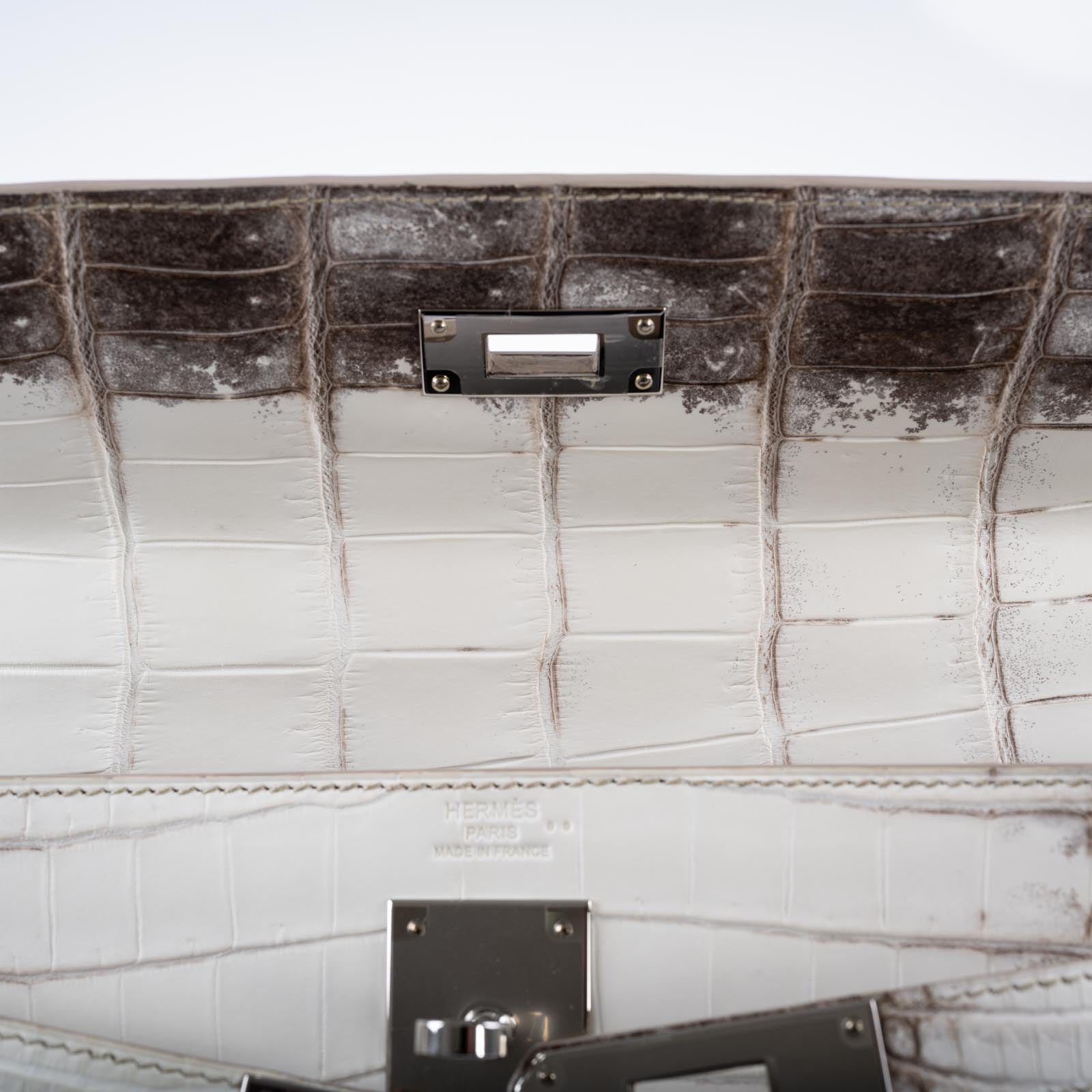 Hermès Kelly 28 Retourne Himalayan Matte Niloticus Crocodile Palladium Hardware