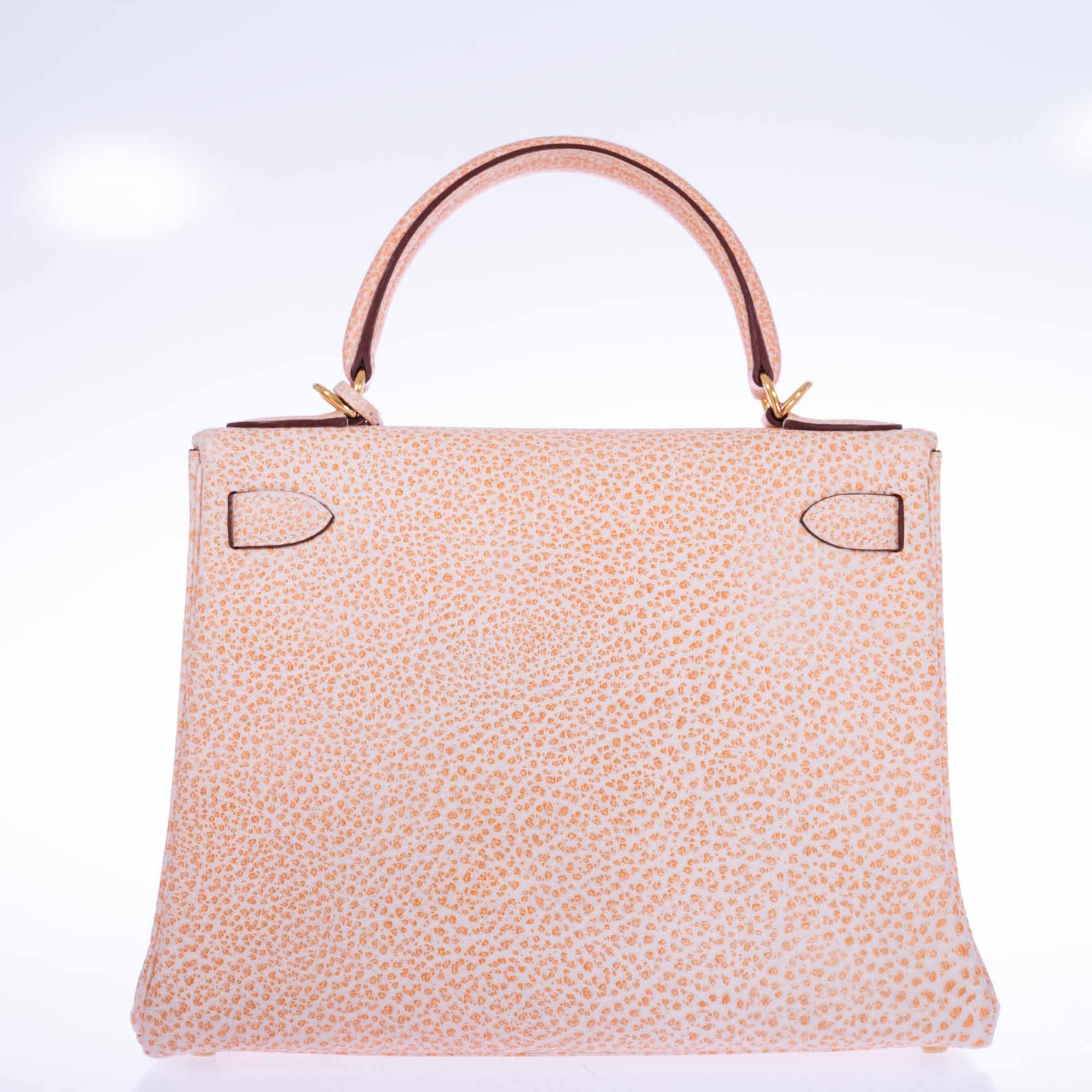 Hermès Kelly 28 Retourne Orange Dalmatian Buffalo Skipper Gold Hardware