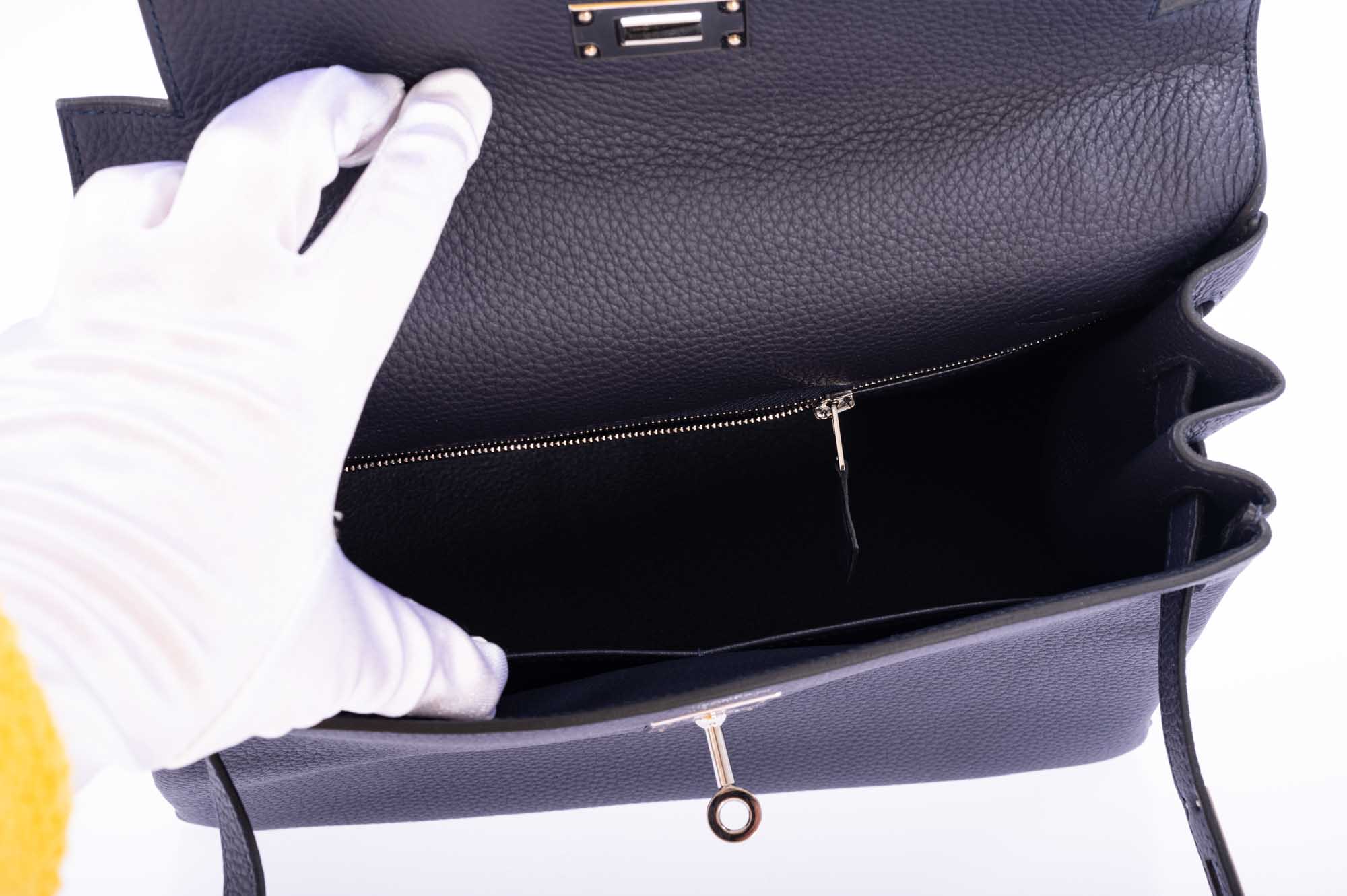 Hermès Kelly 28 Retourne Touch Bleu Nuit Togo and Bleu Marine Alligator Palladium Hardware