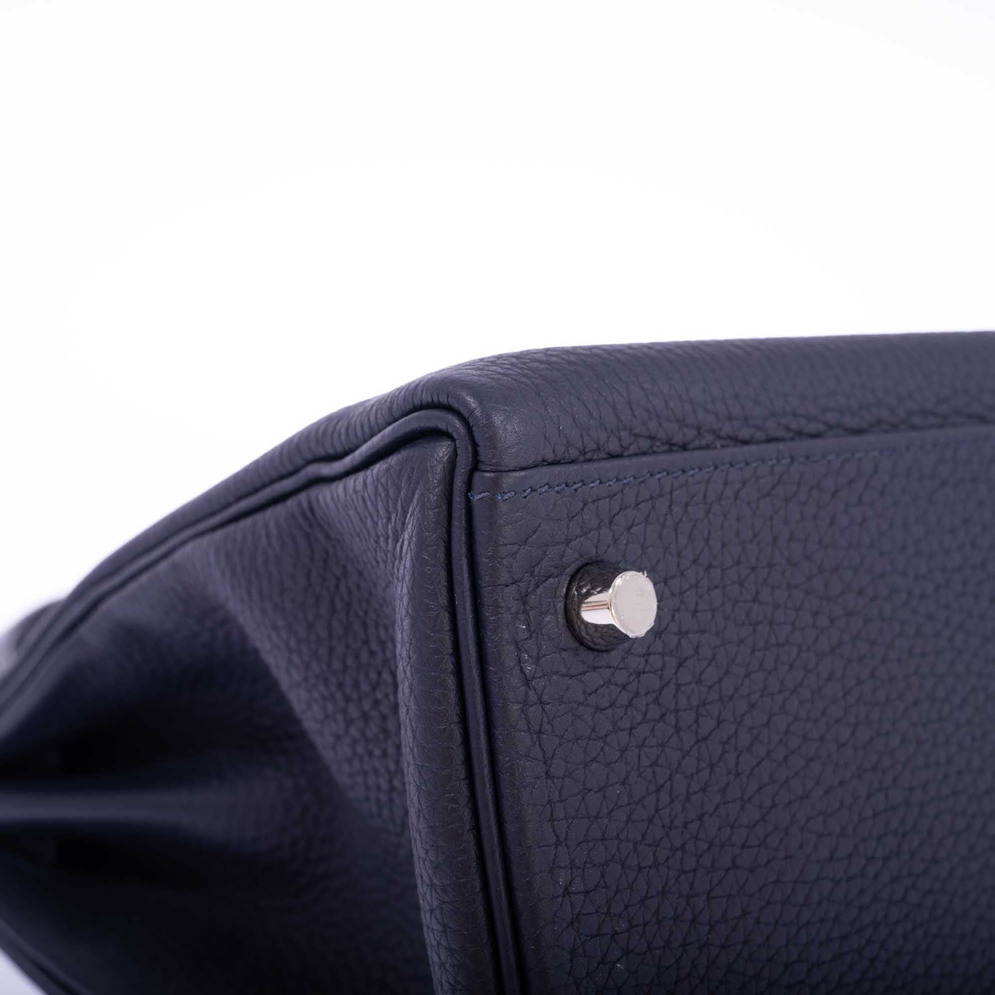 Hermès Kelly 28 Retourne Touch Bleu Nuit Togo and Bleu Marine Alligator Palladium Hardware