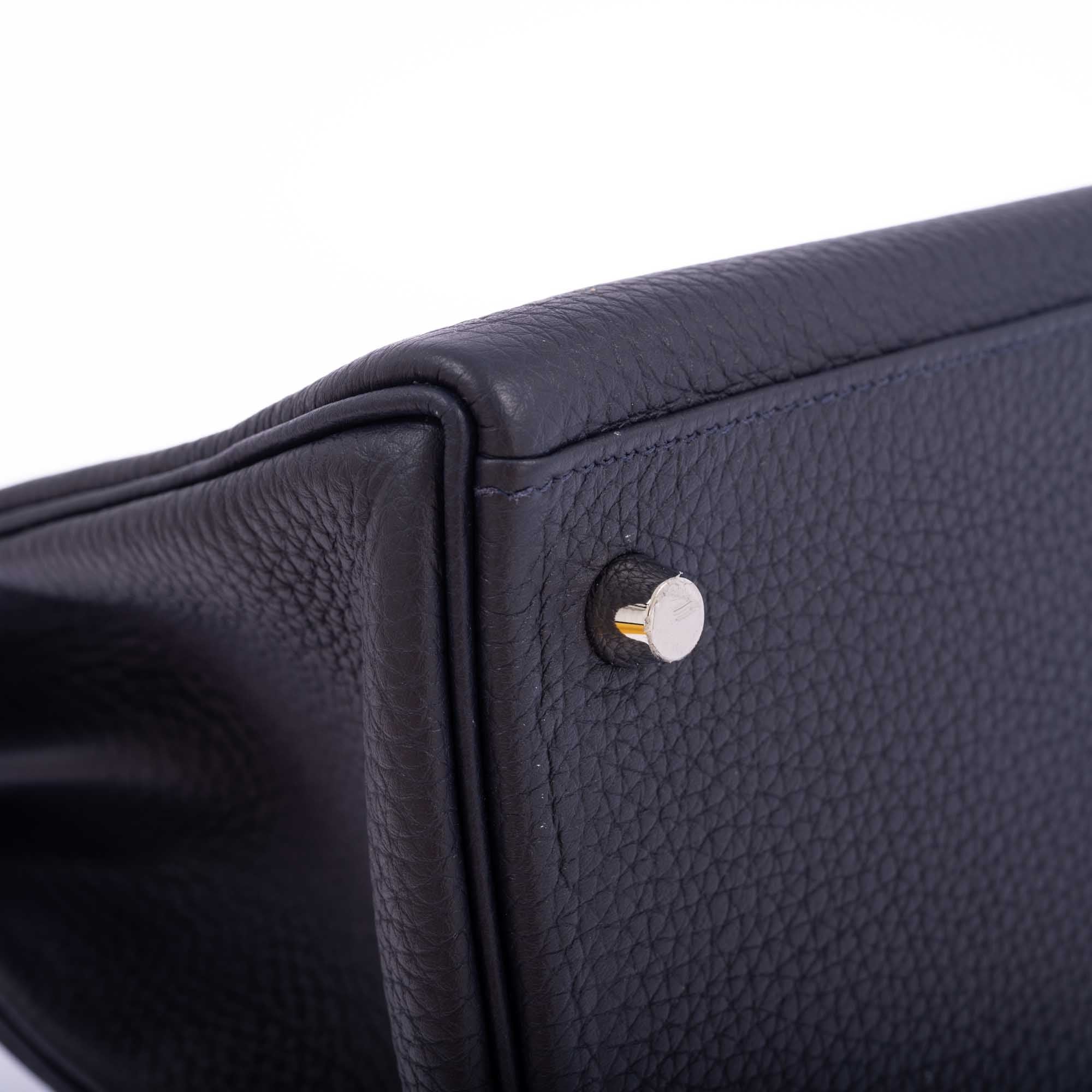 Hermès Kelly 28 Retourne Touch Bleu Nuit Togo and Bleu Marine Alligator Palladium Hardware