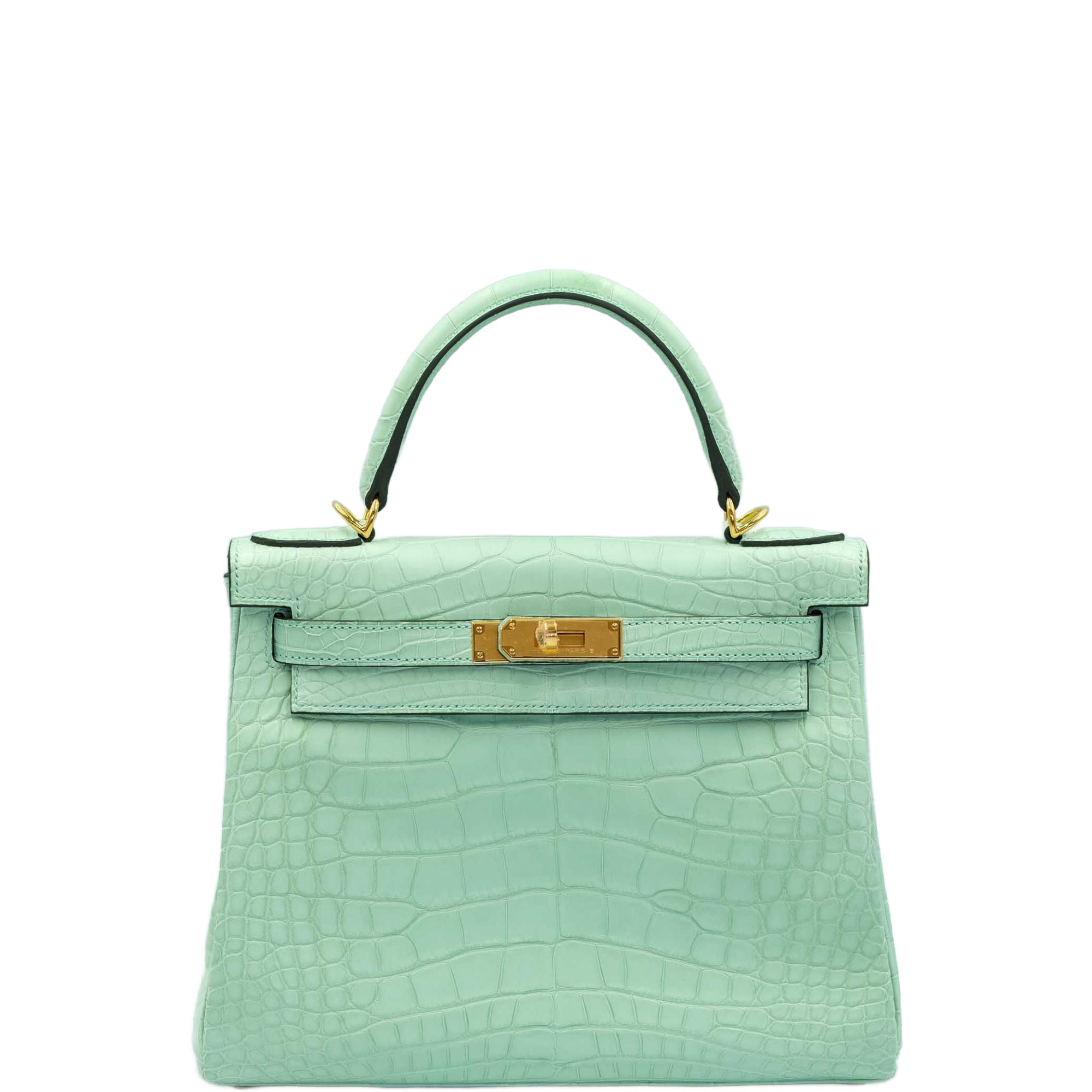 Hermès Kelly 28 Retourne Vert d'Eau Matte Alligator with Gold Hardware