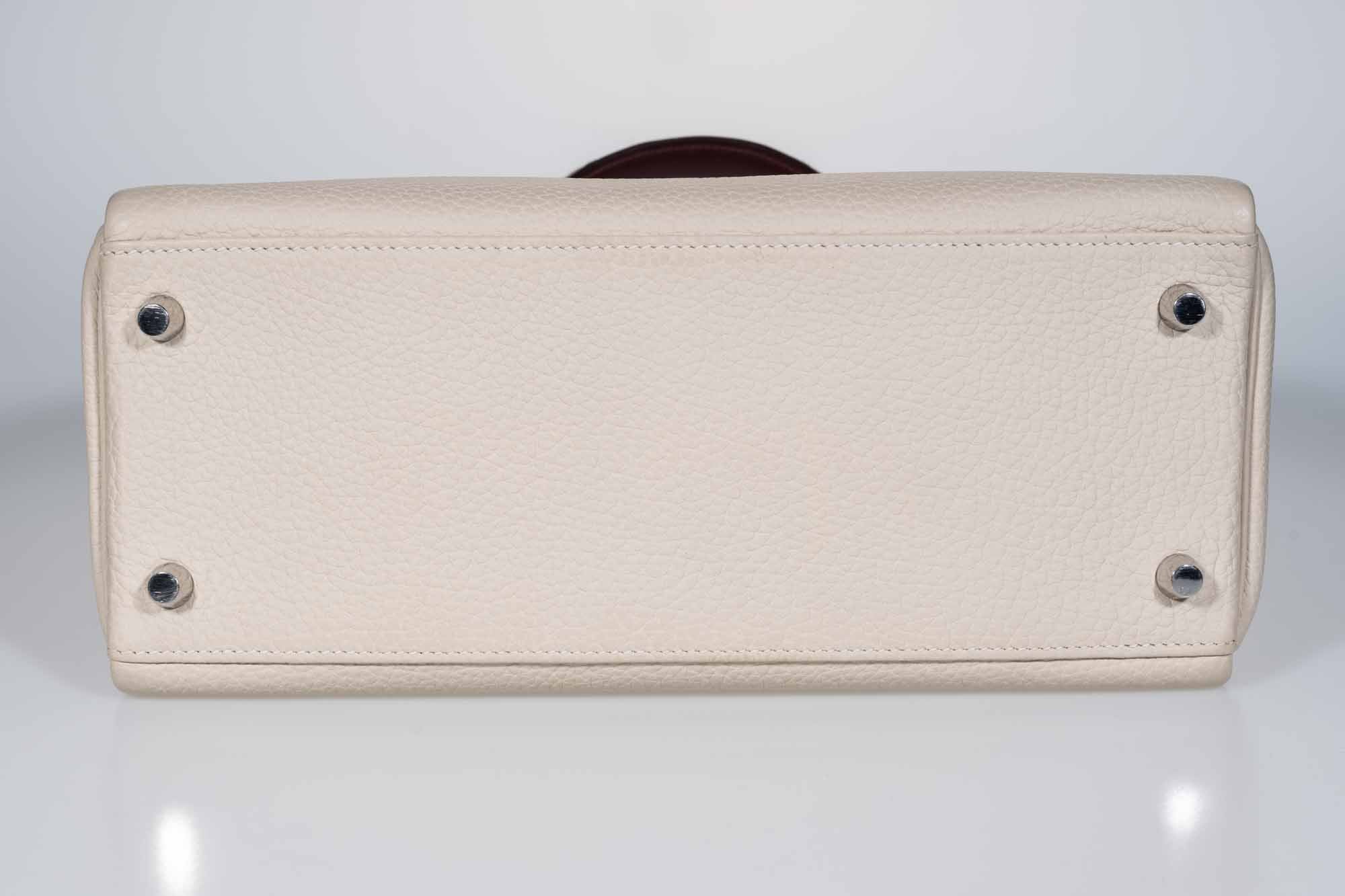 Hermès Kelly 28 Retourne au Galop Craie, Rouge H, Fauve and Black Togo Palladium Hardware