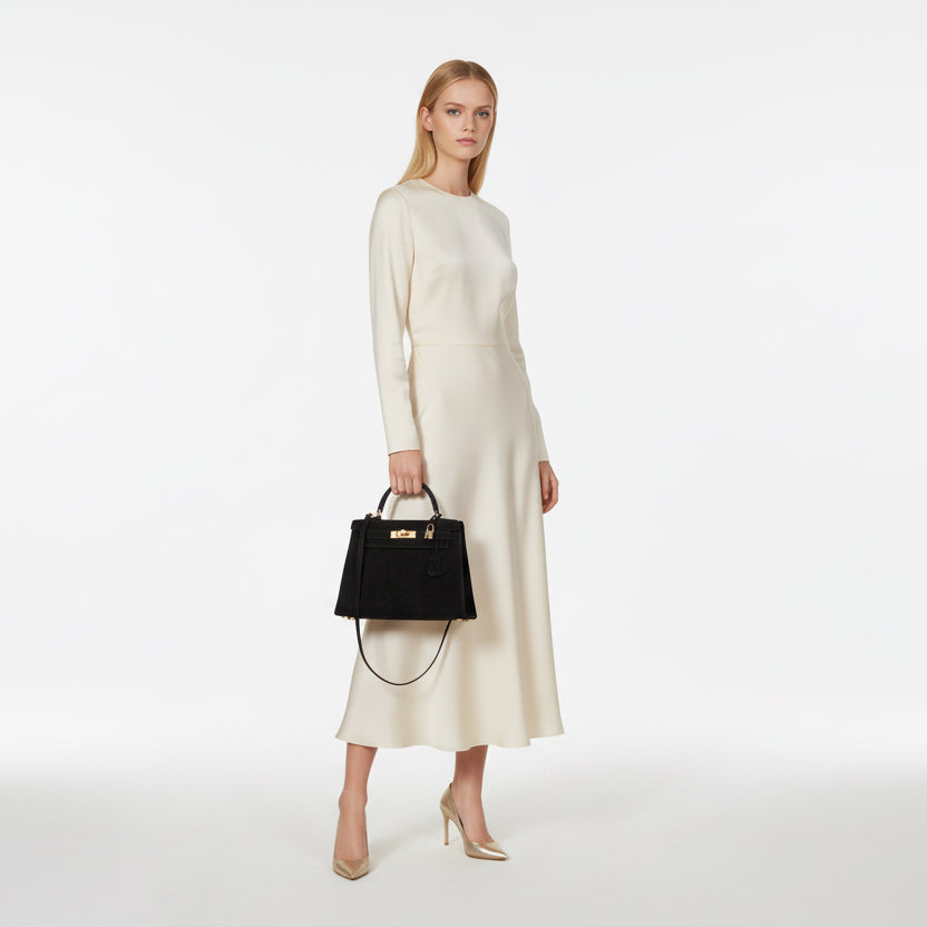 Hermès Kelly 28 Sellier Black Doblis Suede Gold Hardware