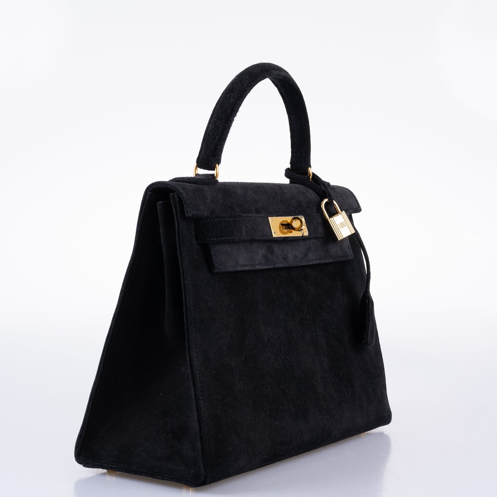 Hermès Kelly 28 Sellier Black Doblis Suede Gold Hardware