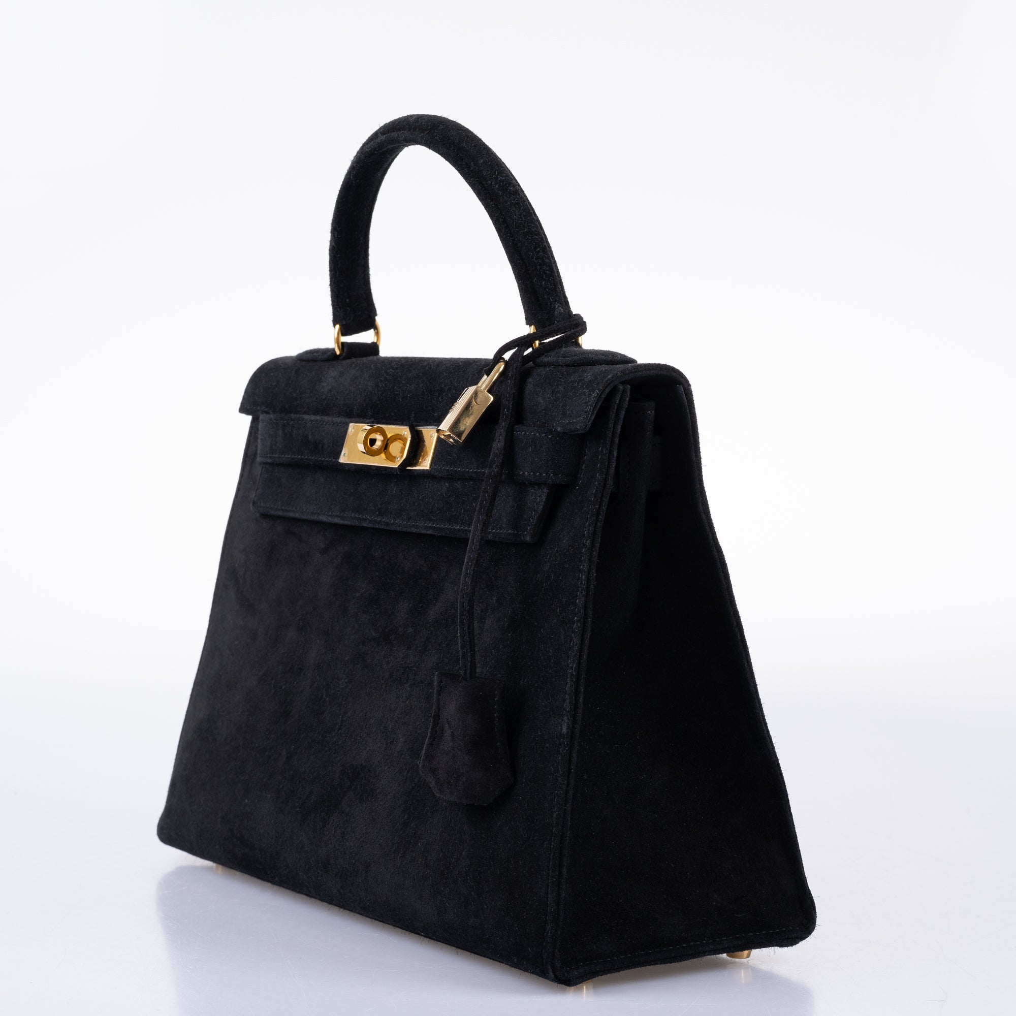 Hermès Kelly 28 Sellier Black Doblis Suede Gold Hardware