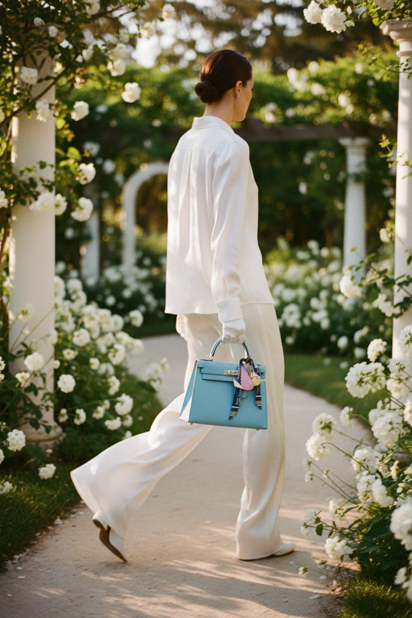 Hermès Kelly 28 Sellier Bleu Celeste Epsom Palladium Hardware