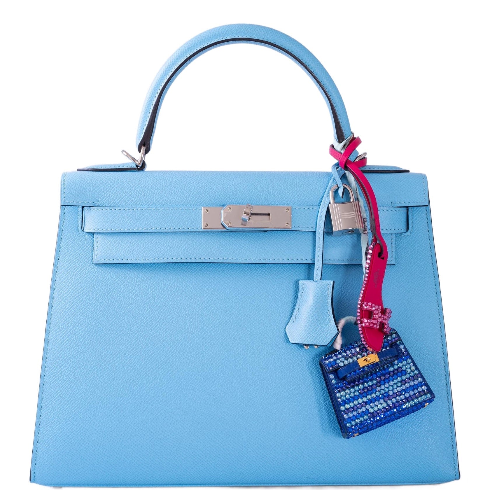 Hermès Kelly 28 Sellier Bleu Celeste Epsom Palladium Hardware