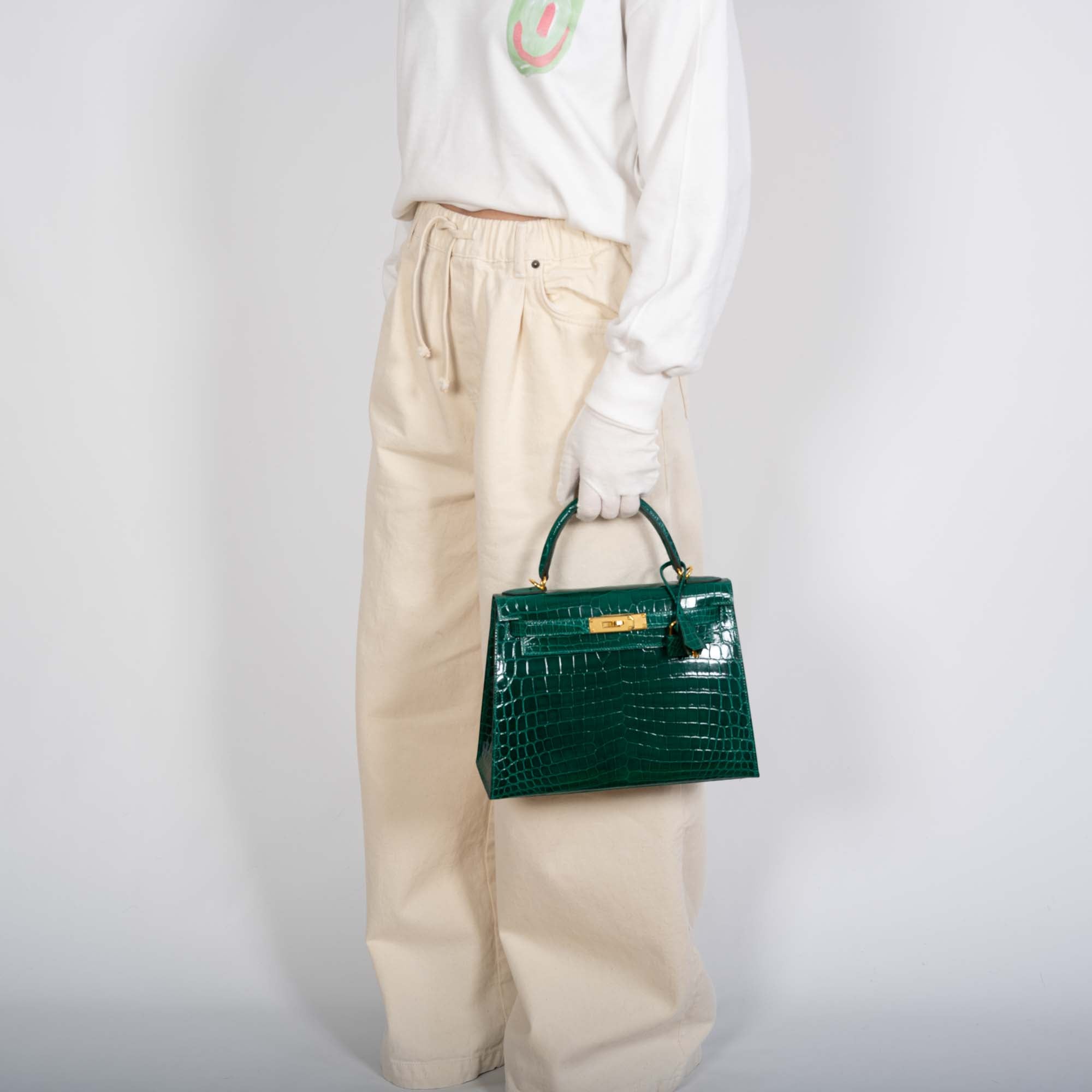 Hermès Kelly 28 Sellier Emerald Shiny Nilo Crocodile Gold Hardware