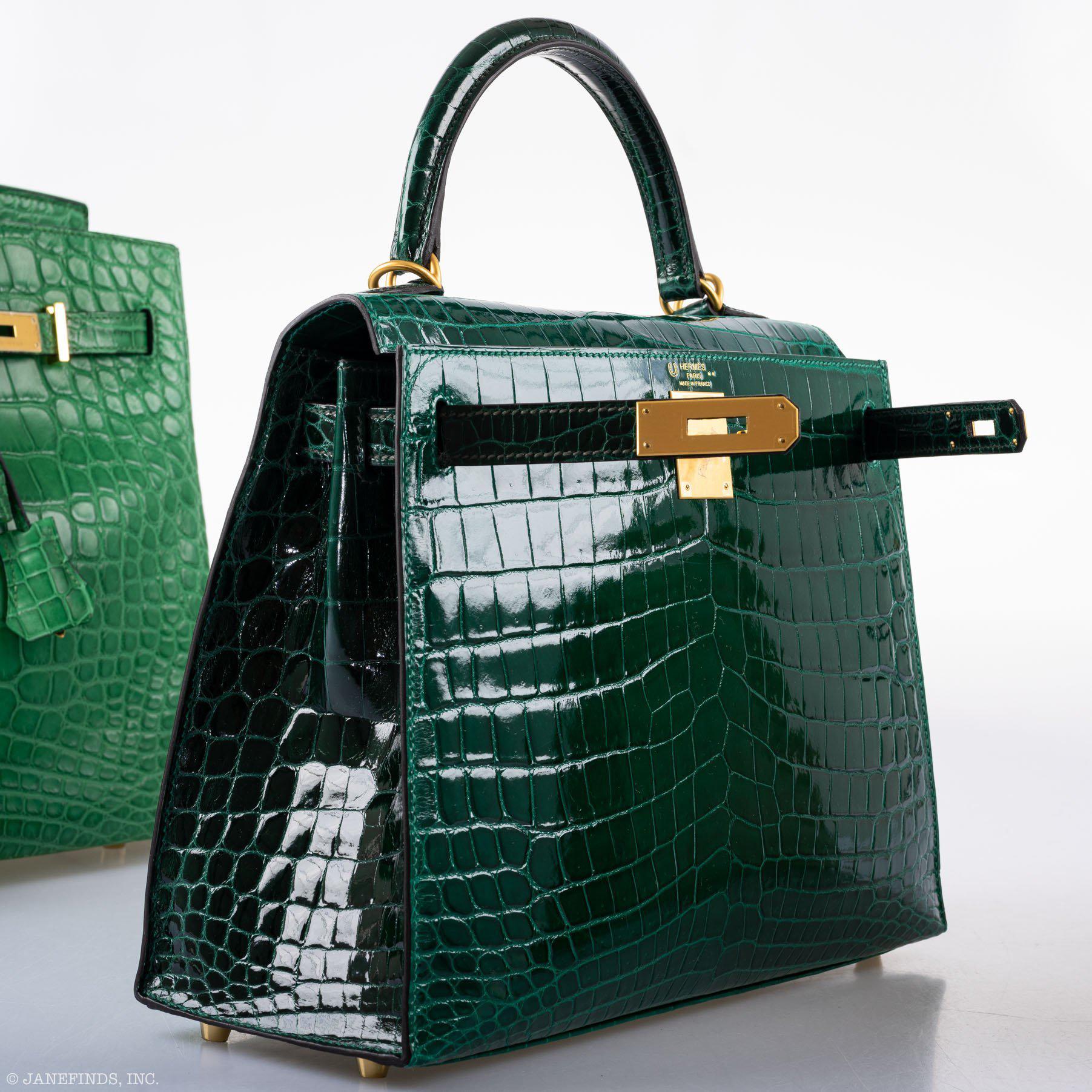 Hermès Kelly 28 Sellier HSS Emerald & Vert Fonce Nilo Crocodile Brushed Gold Hardware