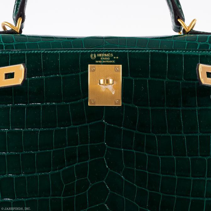 Hermès Kelly 28 Sellier HSS Emerald & Vert Fonce Nilo Crocodile Brushed Gold Hardware