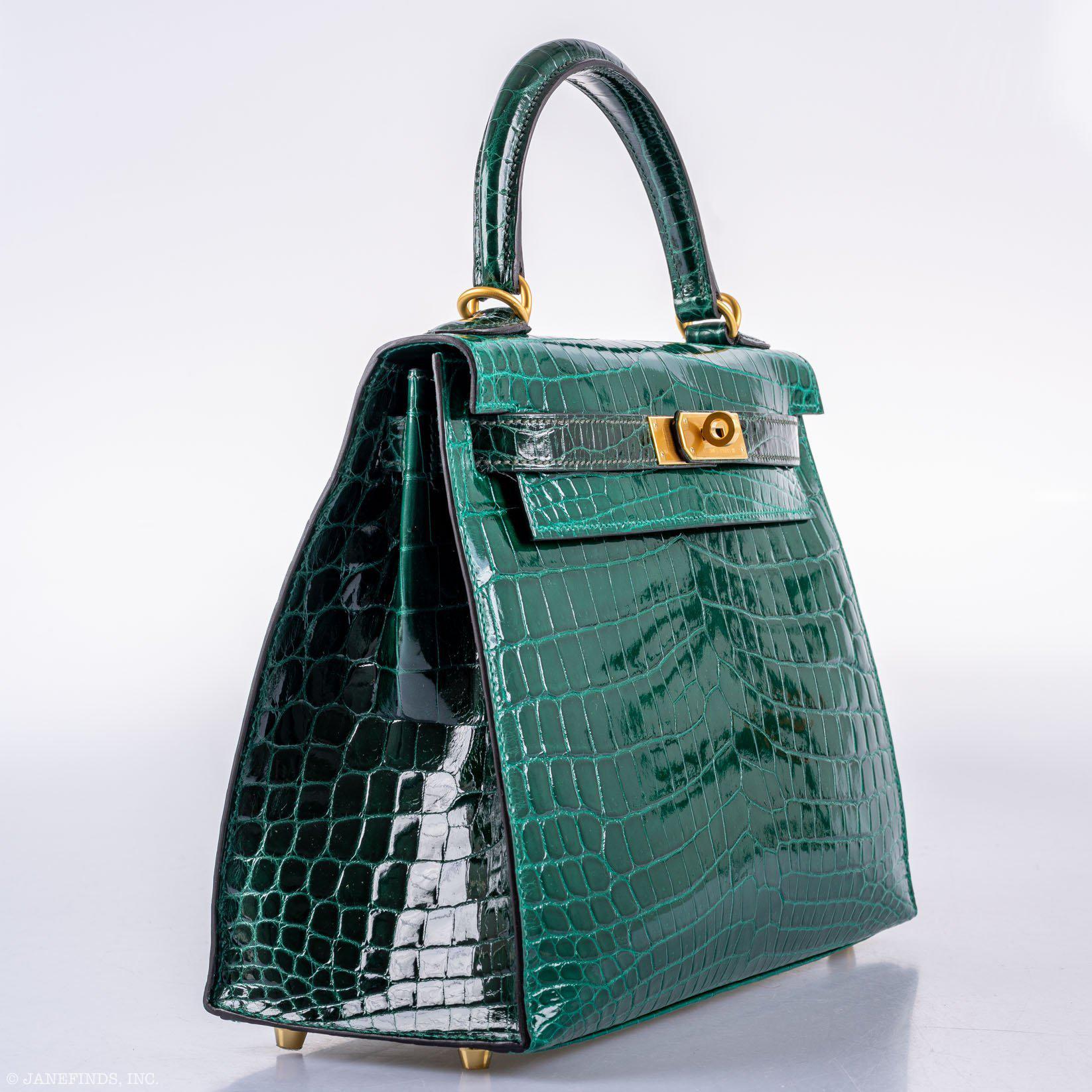 Hermès Kelly 28 Sellier HSS Emerald & Vert Fonce Nilo Crocodile Brushed Gold Hardware
