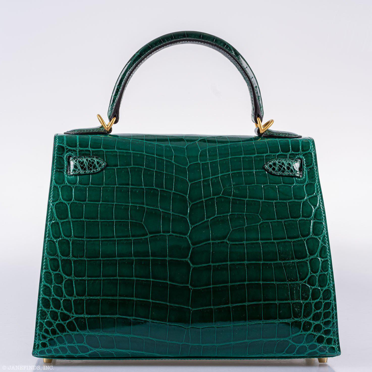 Hermès Kelly 28 Sellier HSS Emerald & Vert Fonce Nilo Crocodile Brushed Gold Hardware
