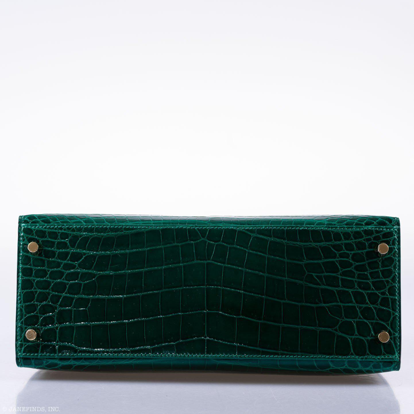 Hermès Kelly 28 Sellier HSS Emerald & Vert Fonce Nilo Crocodile Brushed Gold Hardware