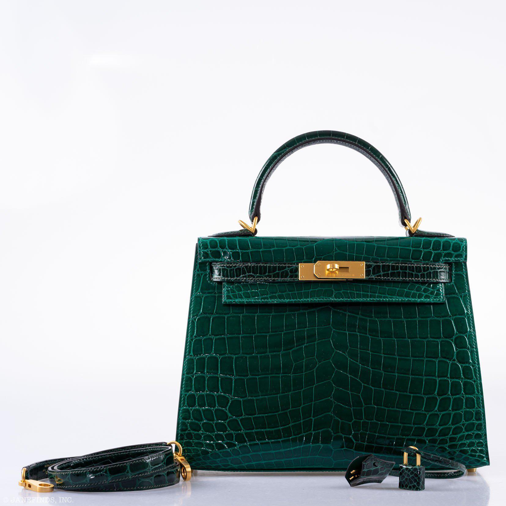 Hermès Kelly 28 Sellier HSS Emerald & Vert Fonce Nilo Crocodile Brushed Gold Hardware