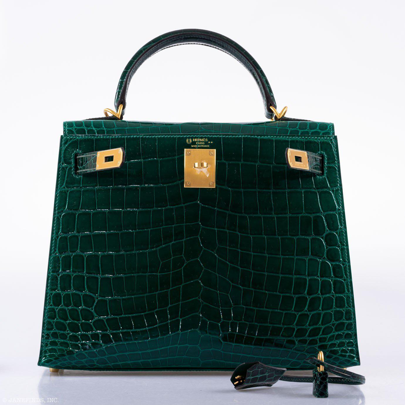 Hermès Kelly 28 Sellier HSS Emerald & Vert Fonce Nilo Crocodile Brushed Gold Hardware