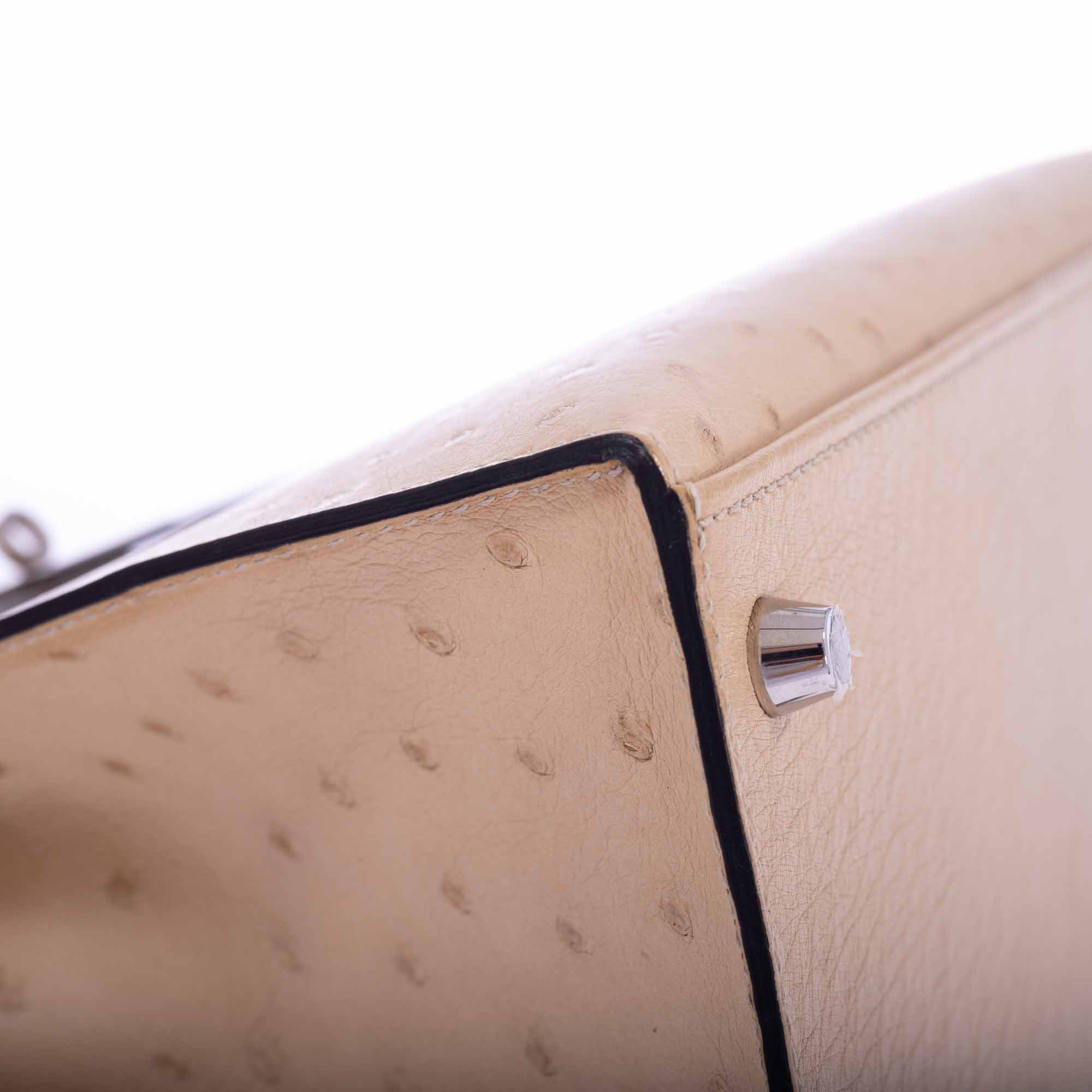 Hermès Kelly 28 Sellier Parchemin Ostrich Palladium Hardware