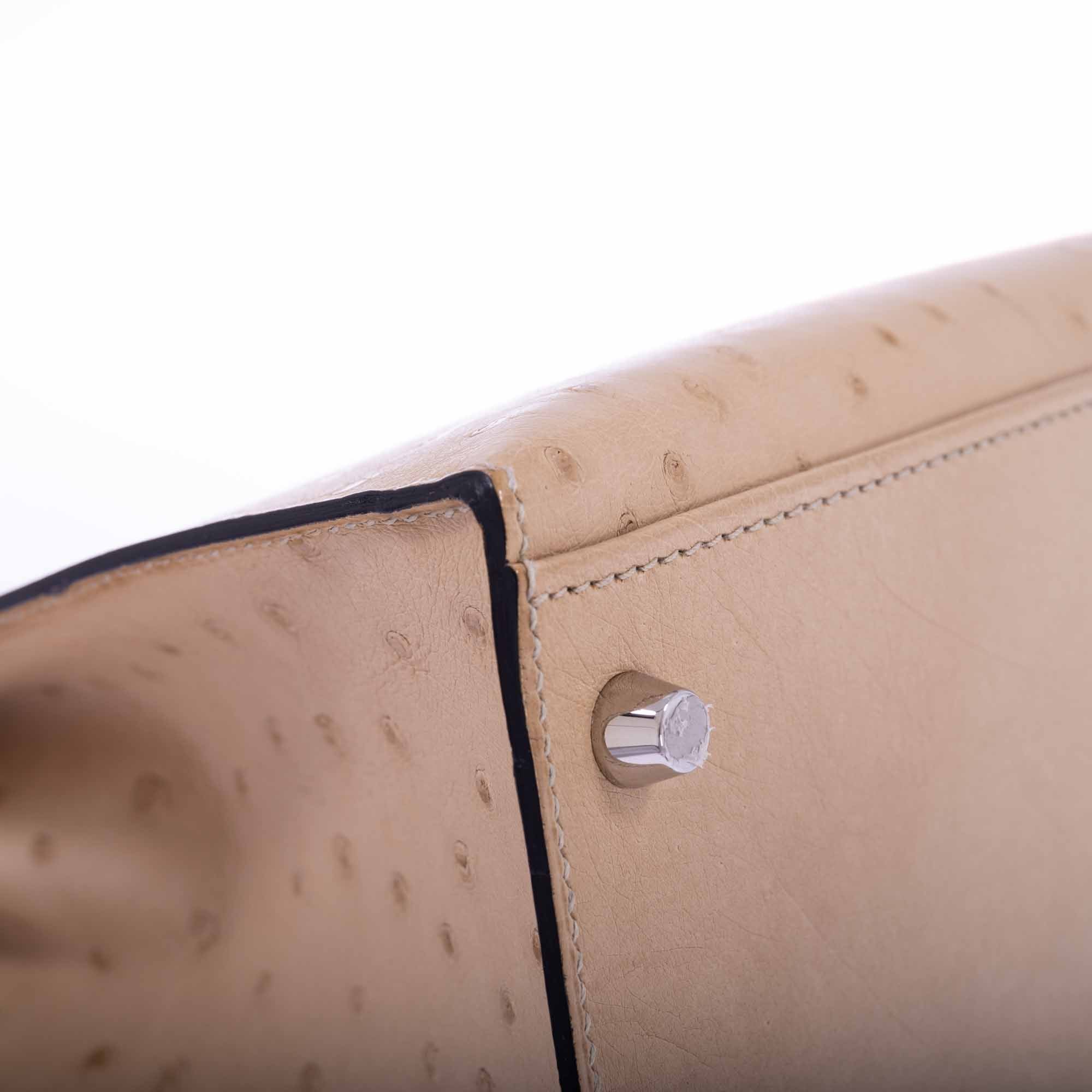 Hermès Kelly 28 Sellier Parchemin Ostrich Palladium Hardware