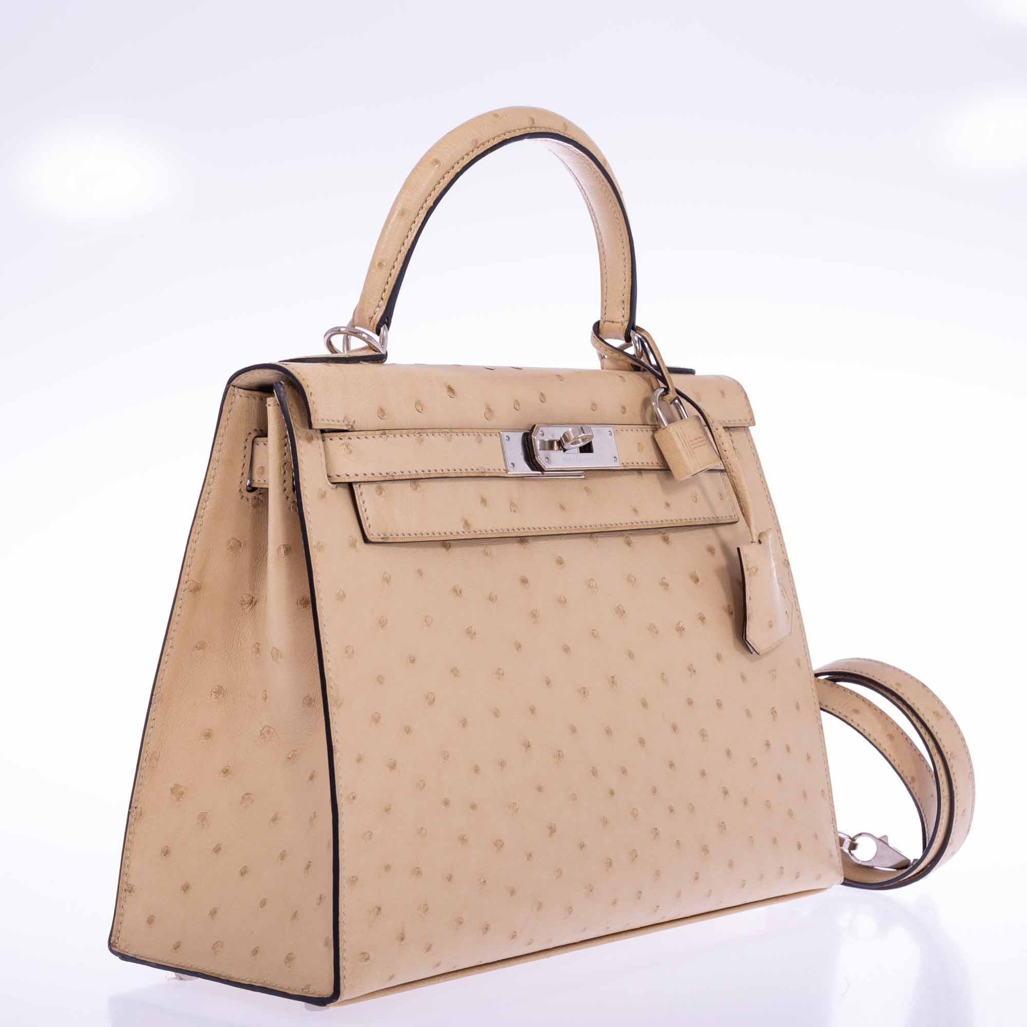Hermès Kelly 28 Sellier Parchemin Ostrich Palladium Hardware