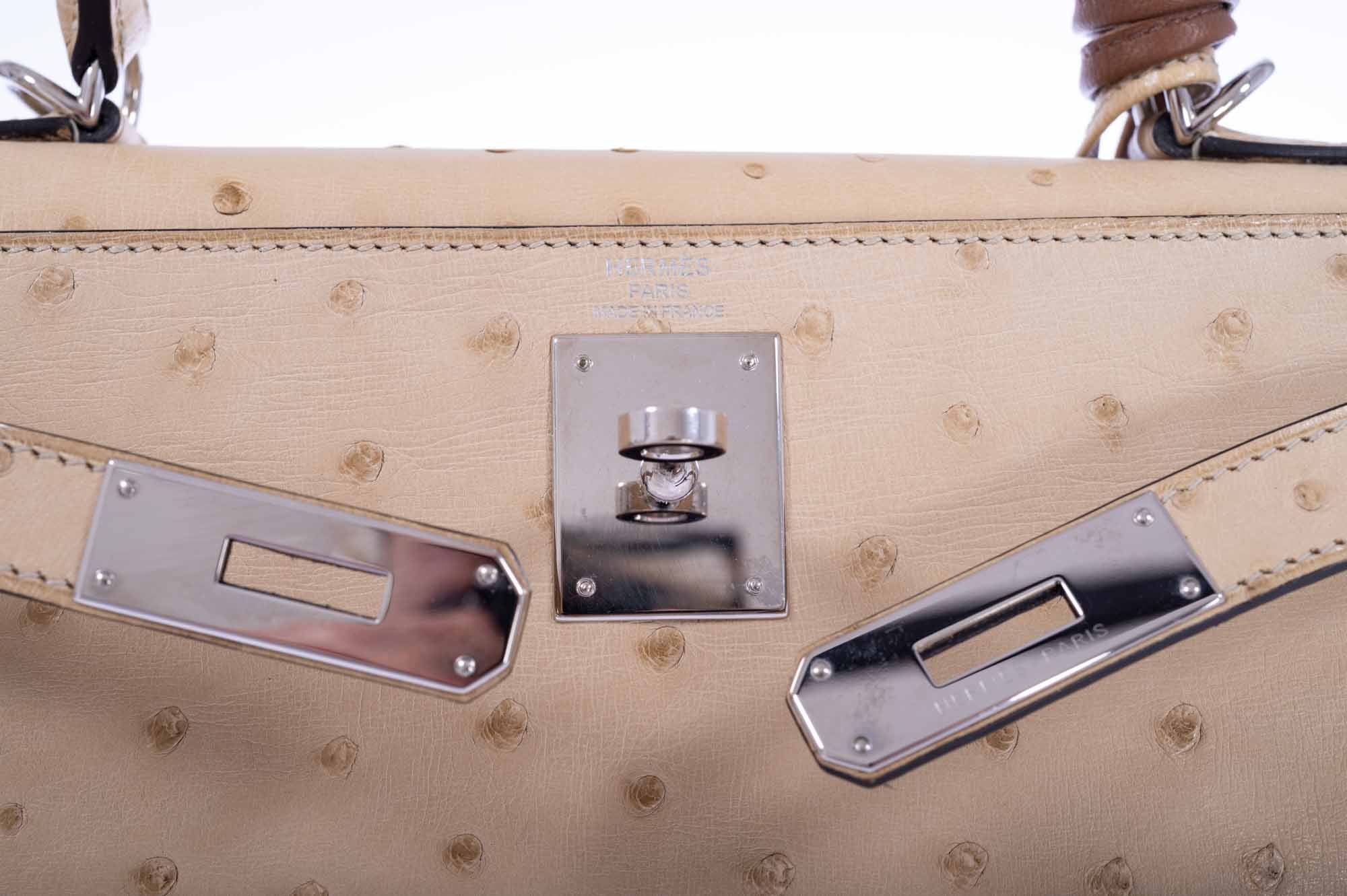 Hermès Kelly 28 Sellier Parchemin Ostrich Palladium Hardware
