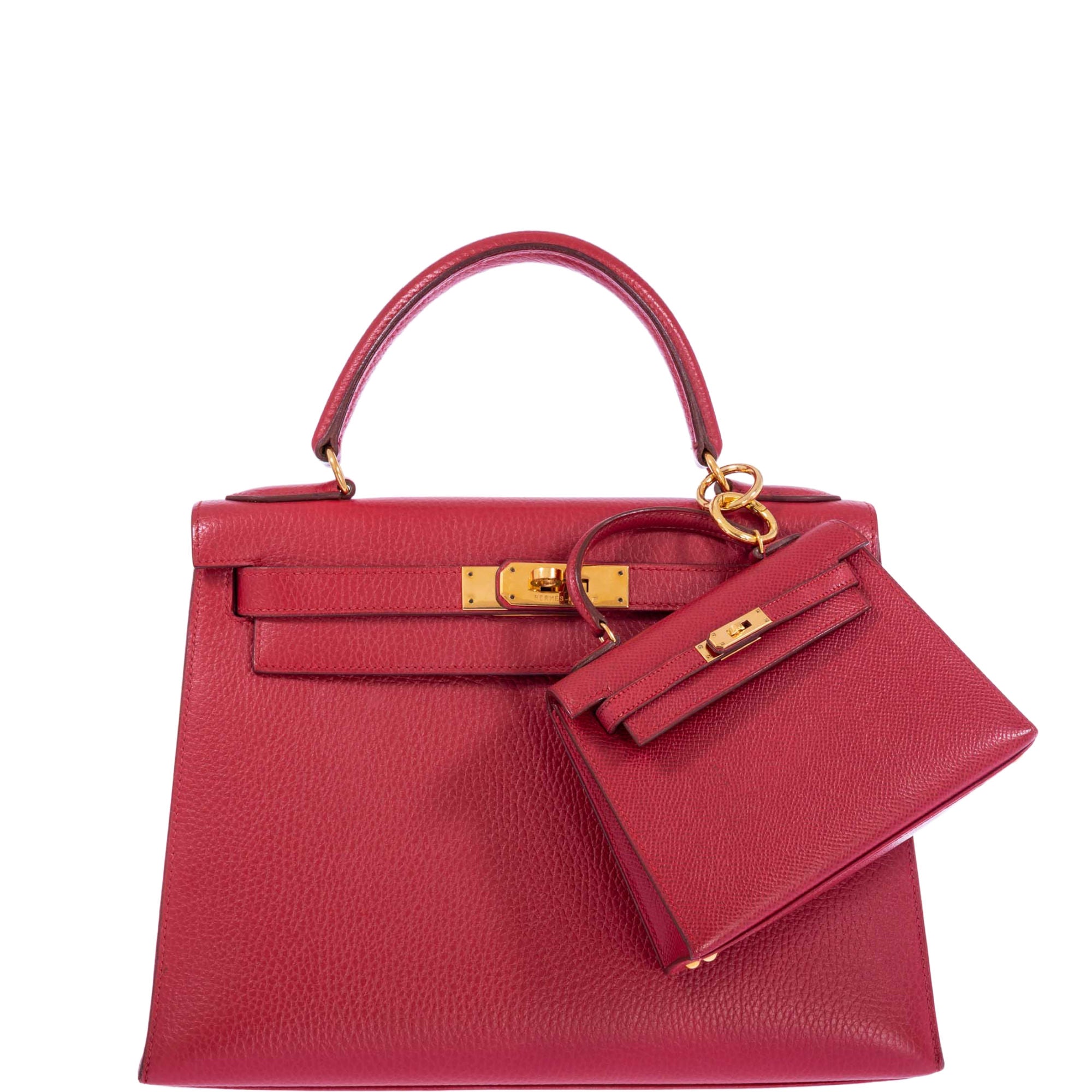 Hermès Kelly 28 Sellier Rouge Vif Ardenne with Gold Hardware