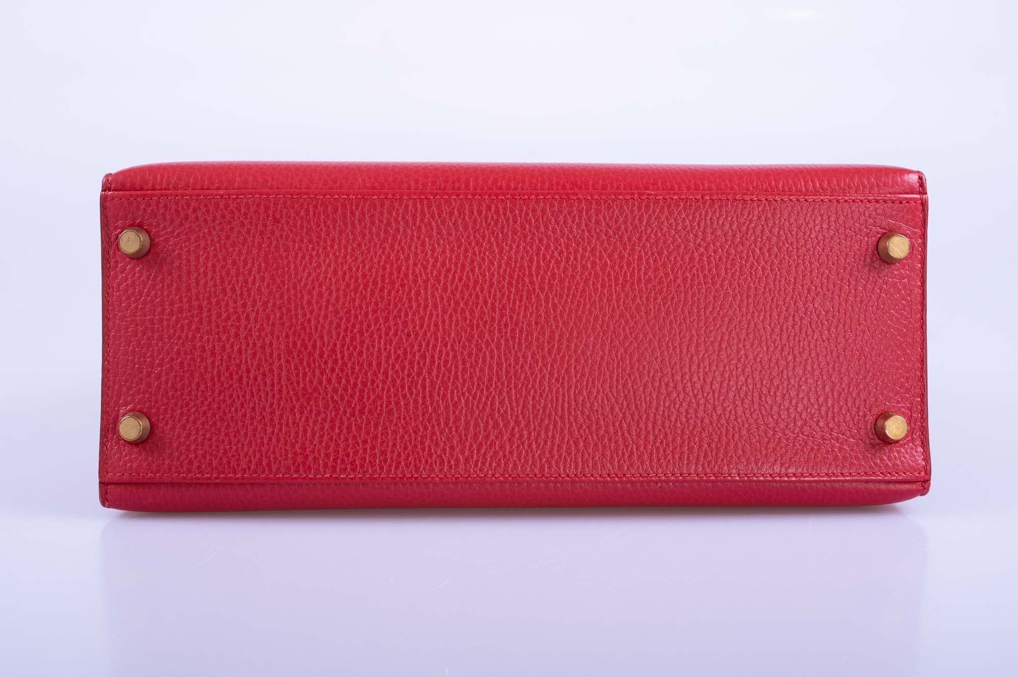 Hermès Kelly 28 Sellier Rouge Vif Ardennes Gold Hardware
