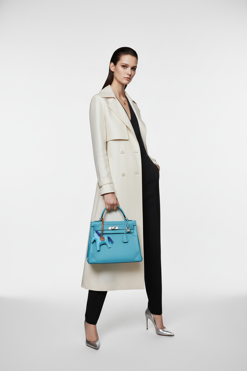 Hermès Kelly 32 "Ghillies" Limited Edition Turquoise Clemence & Swift Palladium Hardware