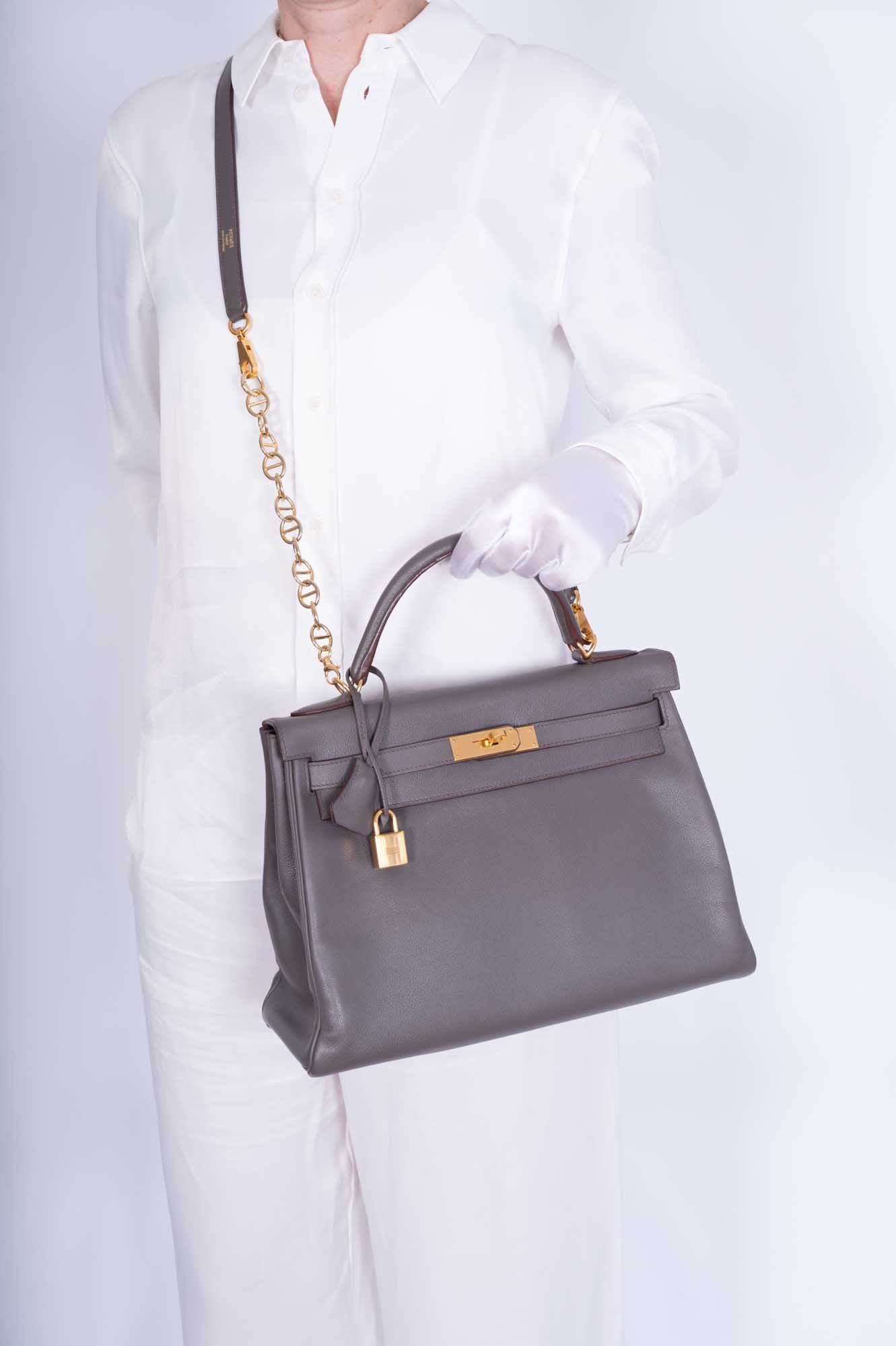 Hermès Kelly 32 Retourne Etain Togo Gold Hardware