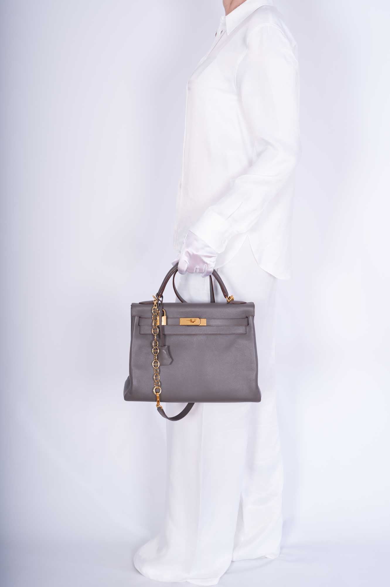 Hermès Kelly 32 Retourne Etain Togo Gold Hardware