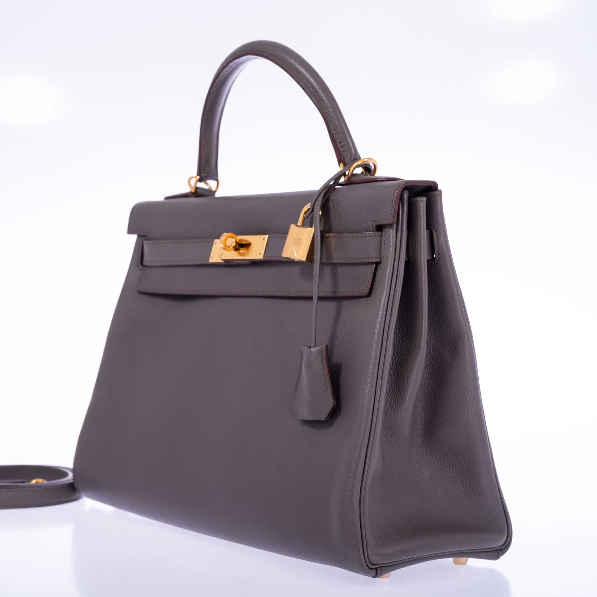 Hermès Kelly 32 Retourne Etain Togo Gold Hardware