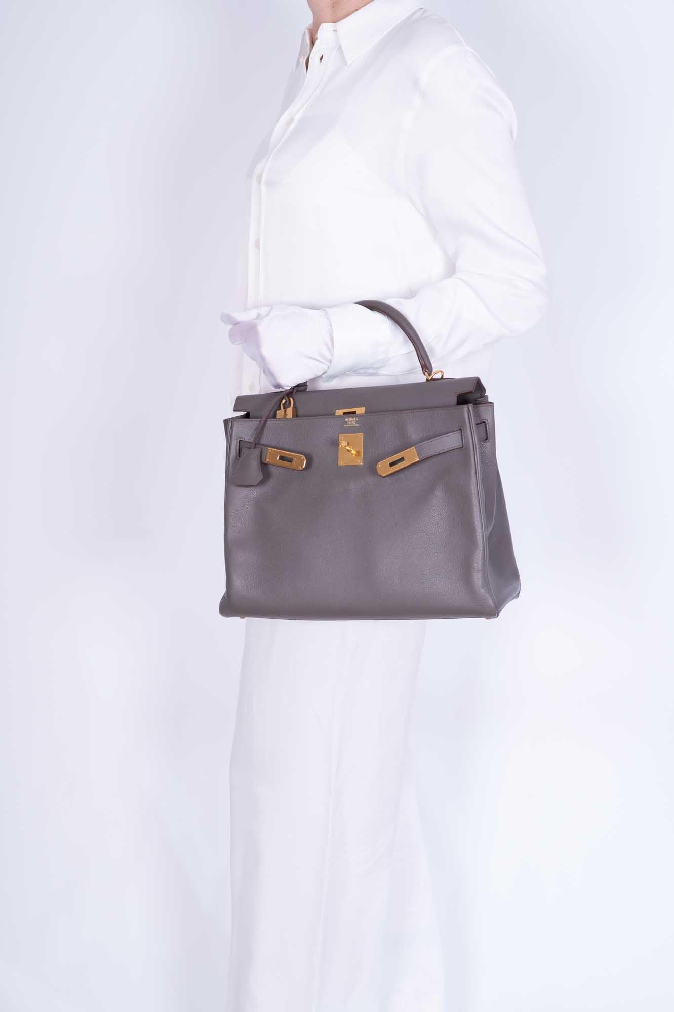 Hermès Kelly 32 Retourne Etain Togo Gold Hardware