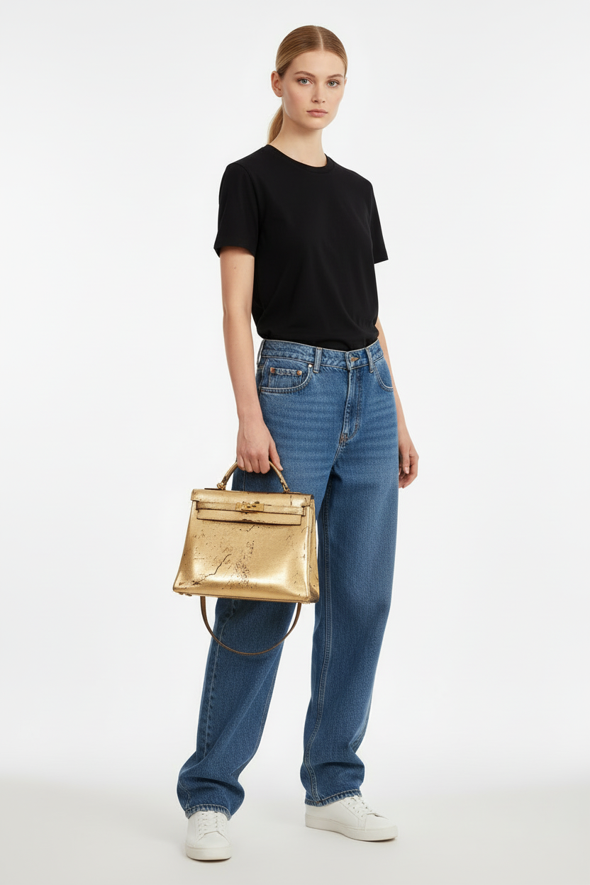 Hermès Kelly 32 Retourne "Kelly Dorée" Gold Leaf & Rouge H Box Leather Gold Hardware