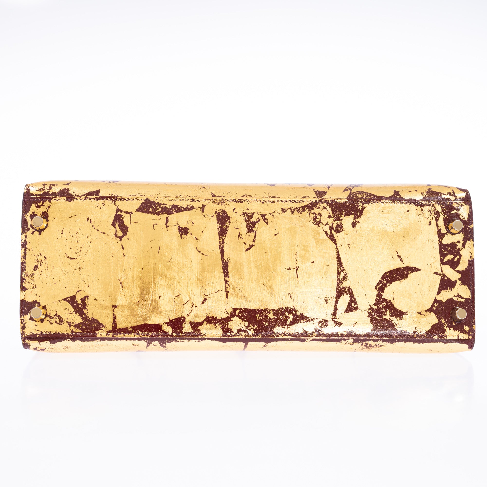 Hermès Kelly 32 Retourne "Kelly Dorée" Gold Leaf & Rouge H Box Leather Gold Hardware