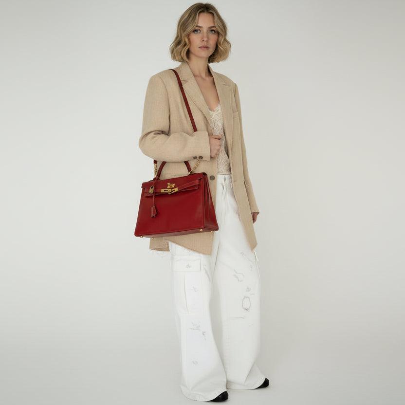 Hermès Kelly 32 Retourne Rouge Vif Box Calf Gold Hardware