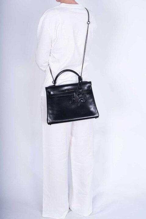 Hermès Kelly 32 Retourne "So Black" Box Calf Leather PVD Hardware