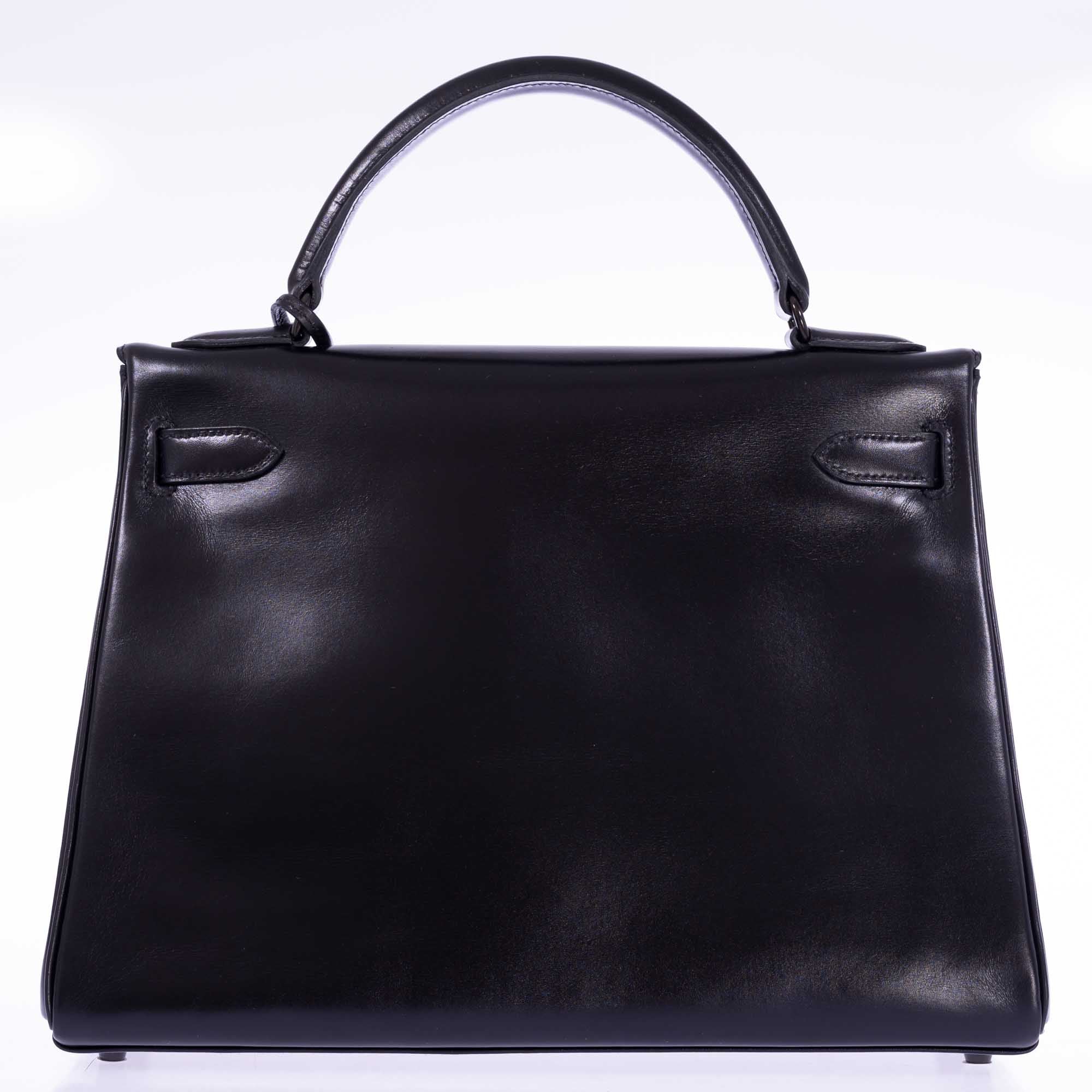 Hermès Kelly 32 Retourne "So Black" Box Calf Leather PVD Hardware