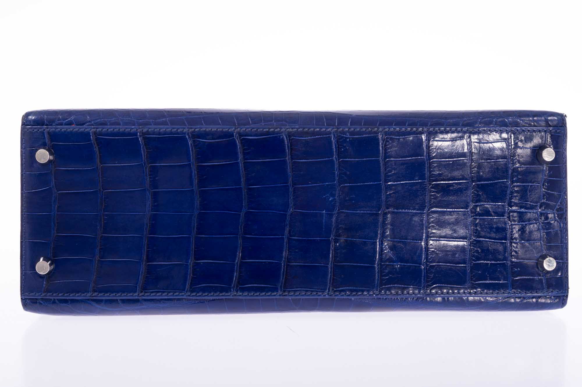 Hermès Kelly 32 Sellier Blue Electric Shiny Niloticus Crocodile Palladium Hardware